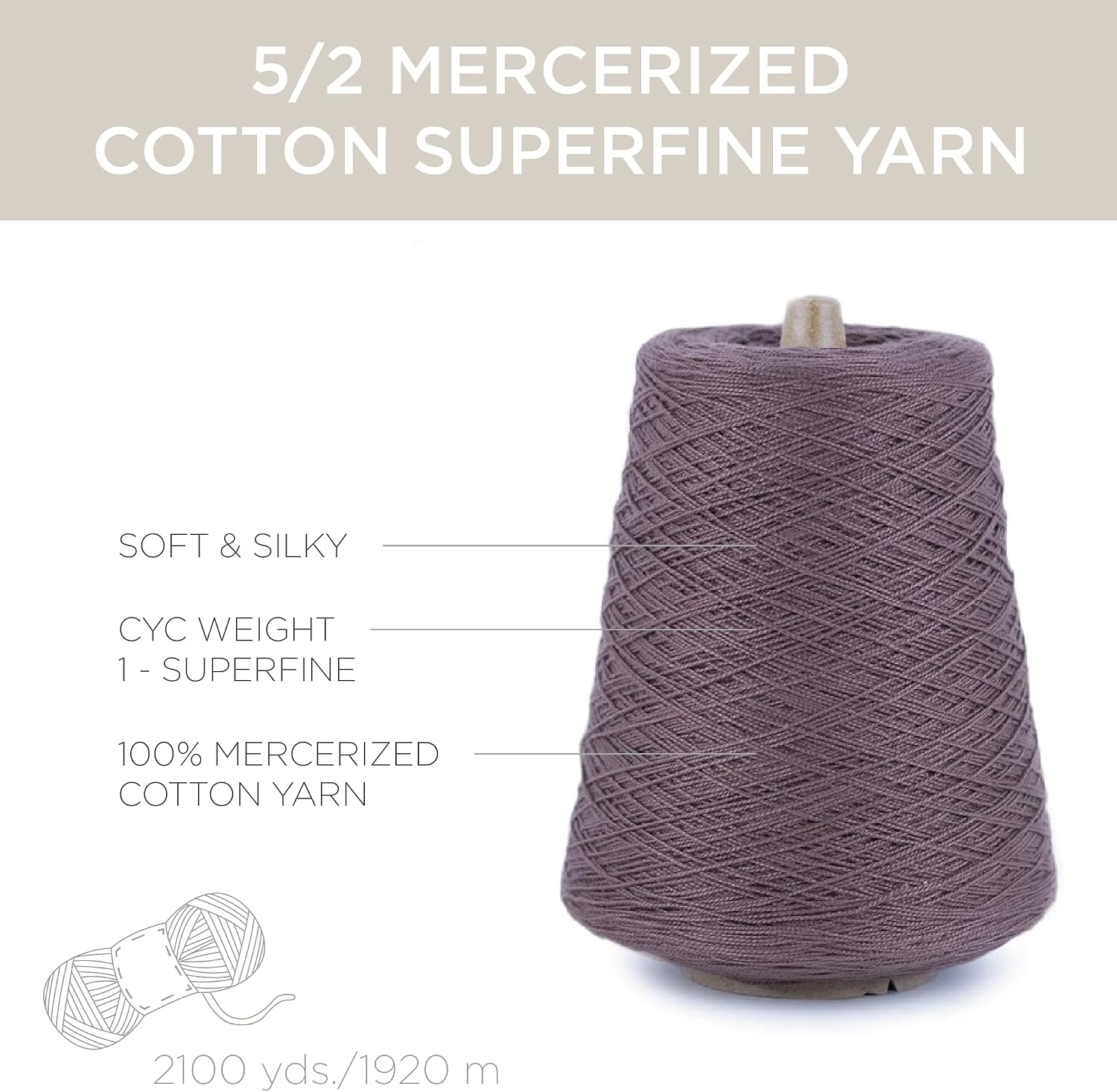 image:imageSilk City Fibers 52 Perle Mercerized Cotton Yarn for Machine Knitting Weaving and Crochet Hemp 1 Cone Designer Yarn for Premium Garments Delicate Shawls and Fingering Weight ProjectsMocha