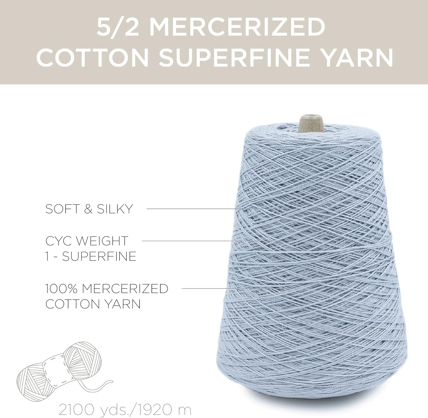 image:imageSilk City Fibers 52 Perle Mercerized Cotton Yarn for Machine Knitting Weaving and Crochet Hemp 1 Cone Designer Yarn for Premium Garments Delicate Shawls and Fingering Weight ProjectsChrome