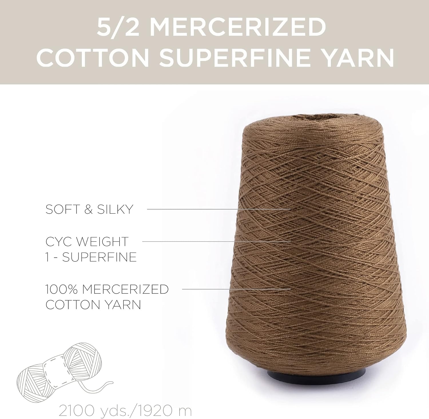 image:imageSilk City Fibers 52 Perle Mercerized Cotton Yarn for Machine Knitting Weaving and Crochet Hemp 1 Cone Designer Yarn for Premium Garments Delicate Shawls and Fingering Weight ProjectsKhaki