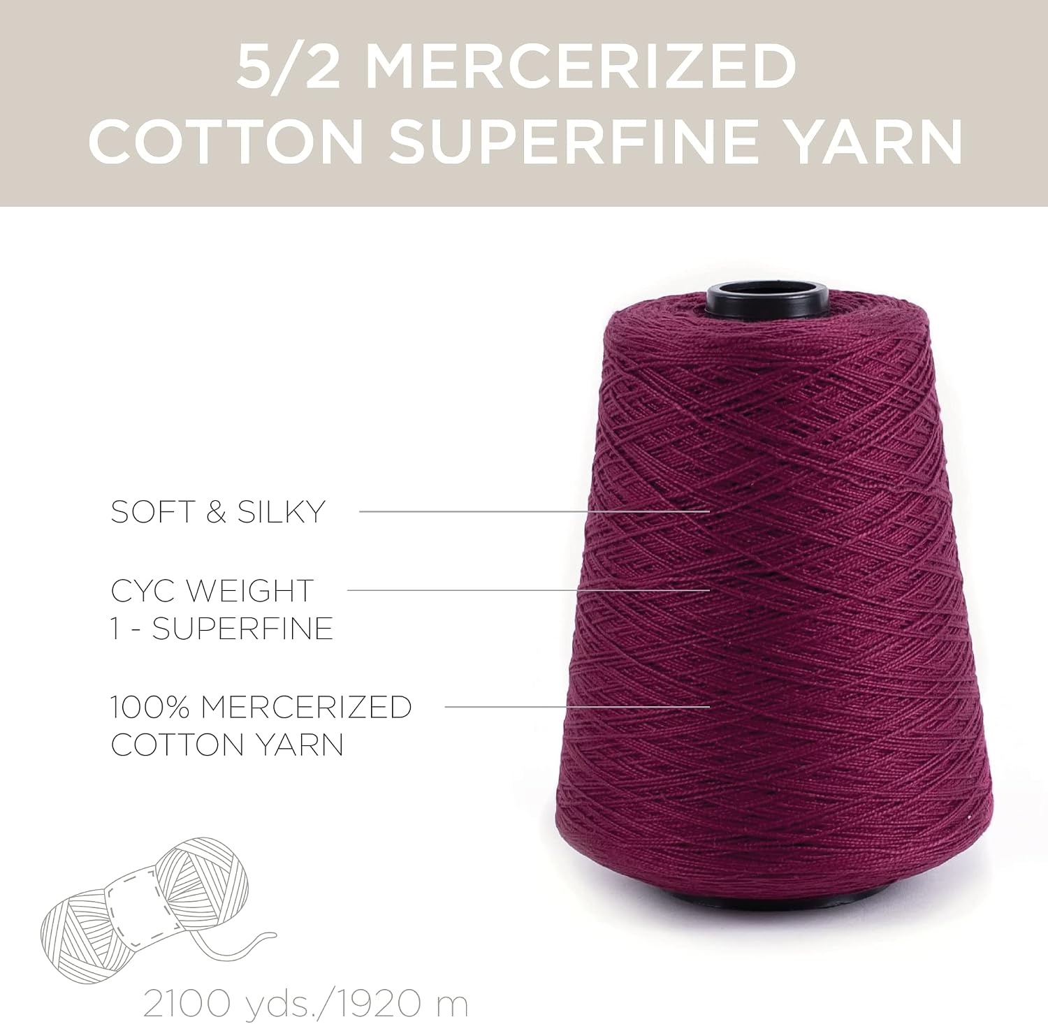image:imageSilk City Fibers 52 Perle Mercerized Cotton Yarn for Machine Knitting Weaving and Crochet Hemp 1 Cone Designer Yarn for Premium Garments Delicate Shawls and Fingering Weight ProjectsBurgundy