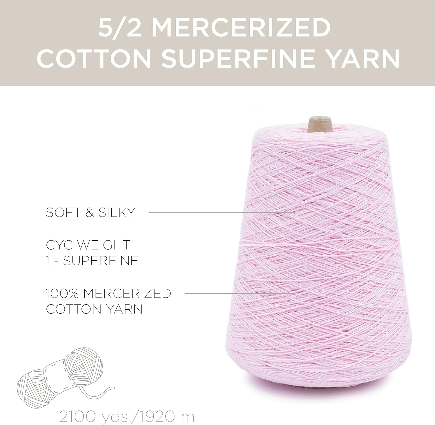 image:imageSilk City Fibers 52 Perle Mercerized Cotton Yarn for Machine Knitting Weaving and Crochet Hemp 1 Cone Designer Yarn for Premium Garments Delicate Shawls and Fingering Weight ProjectsBaby Pink