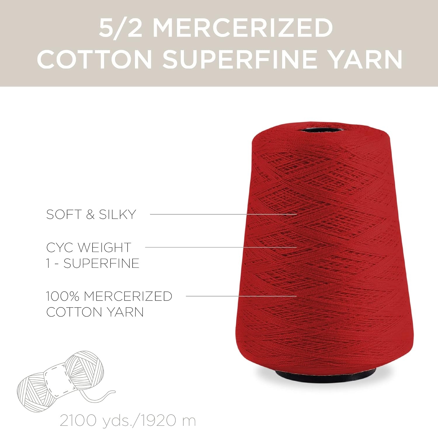 image:imageSilk City Fibers 52 Perle Mercerized Cotton Yarn for Machine Knitting Weaving and Crochet Hemp 1 Cone Designer Yarn for Premium Garments Delicate Shawls and Fingering Weight ProjectsRich Red