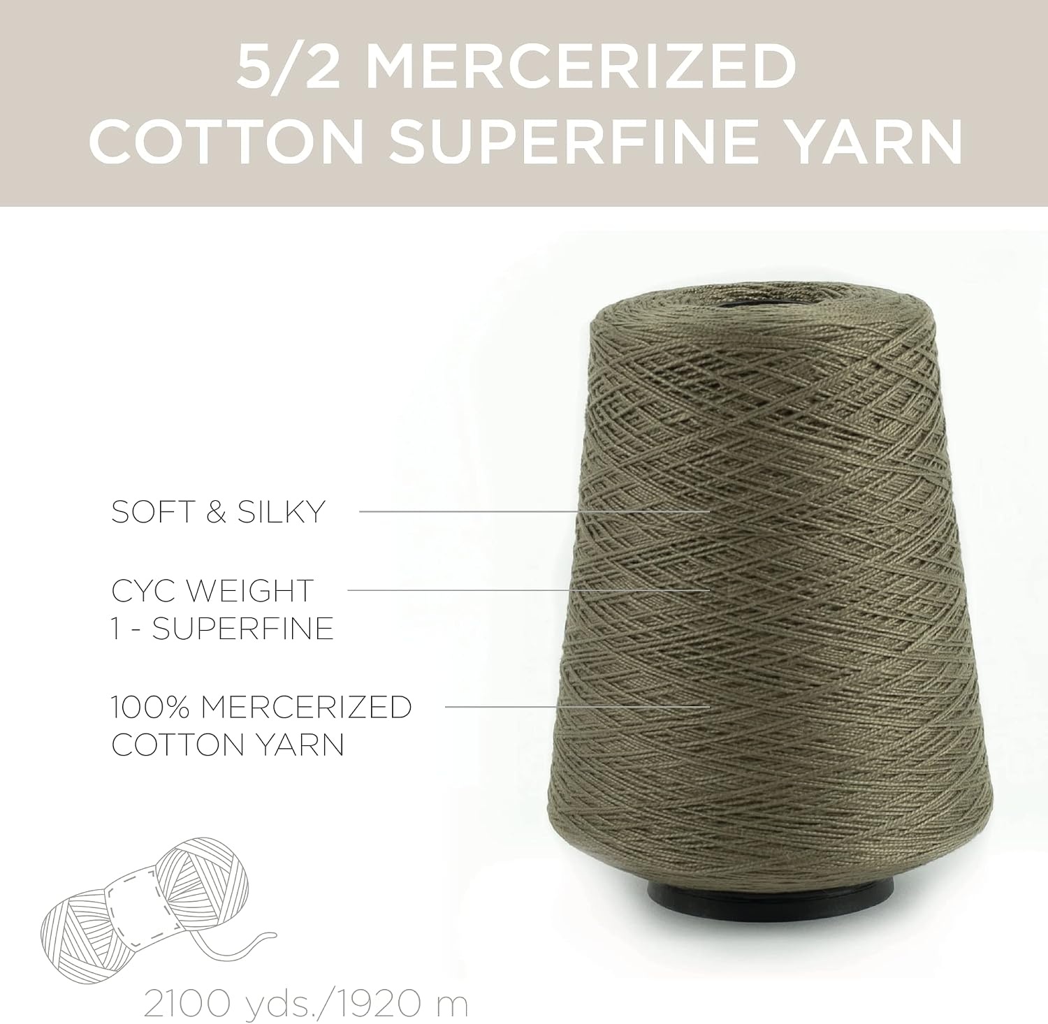 image:imageSilk City Fibers 52 Perle Mercerized Cotton Yarn for Machine Knitting Weaving and Crochet Hemp 1 Cone Designer Yarn for Premium Garments Delicate Shawls and Fingering Weight ProjectsDill