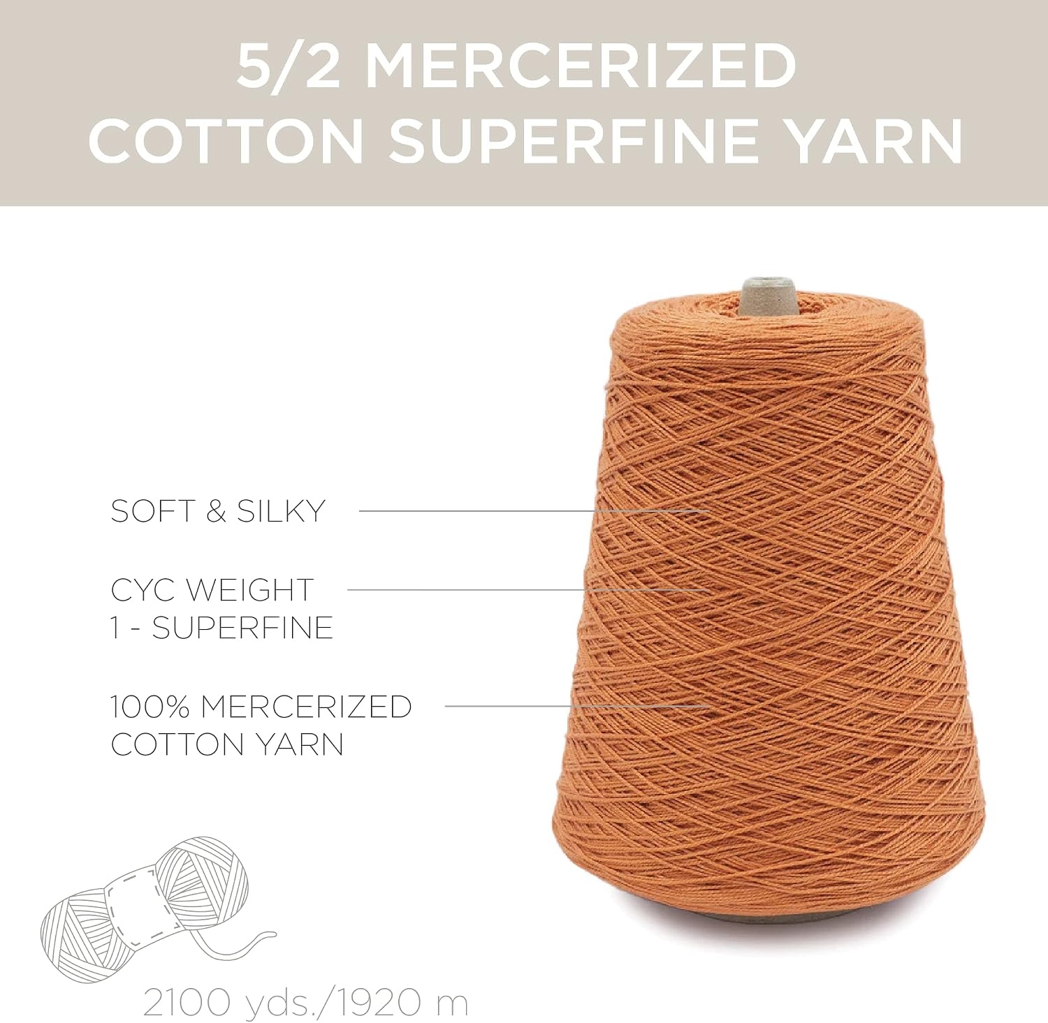 image:imageSilk City Fibers 52 Perle Mercerized Cotton Yarn for Machine Knitting Weaving and Crochet Hemp 1 Cone Designer Yarn for Premium Garments Delicate Shawls and Fingering Weight ProjectsSweet Potato