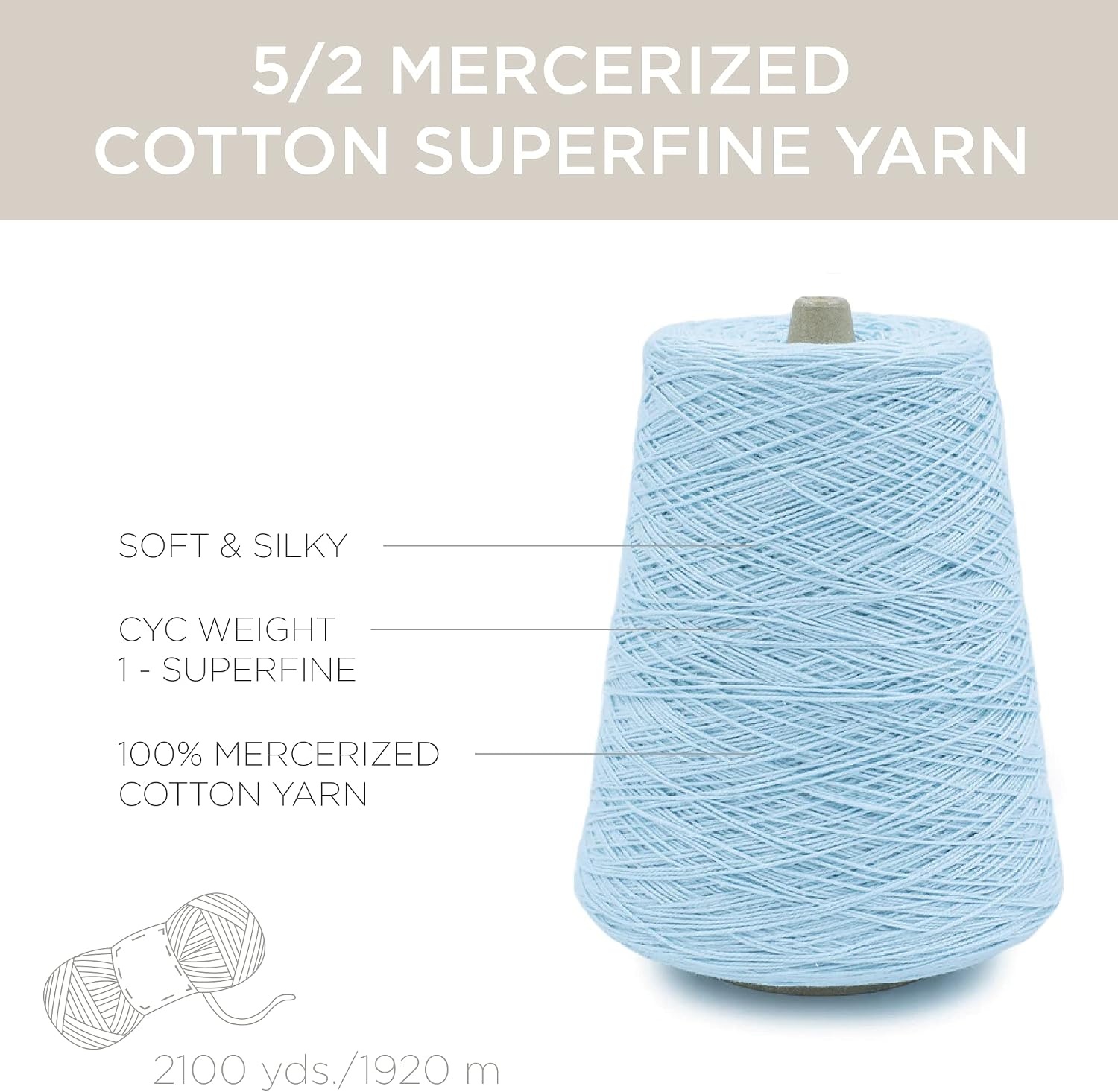 image:imageSilk City Fibers 52 Perle Mercerized Cotton Yarn for Machine Knitting Weaving and Crochet Hemp 1 Cone Designer Yarn for Premium Garments Delicate Shawls and Fingering Weight ProjectsBaby Blue