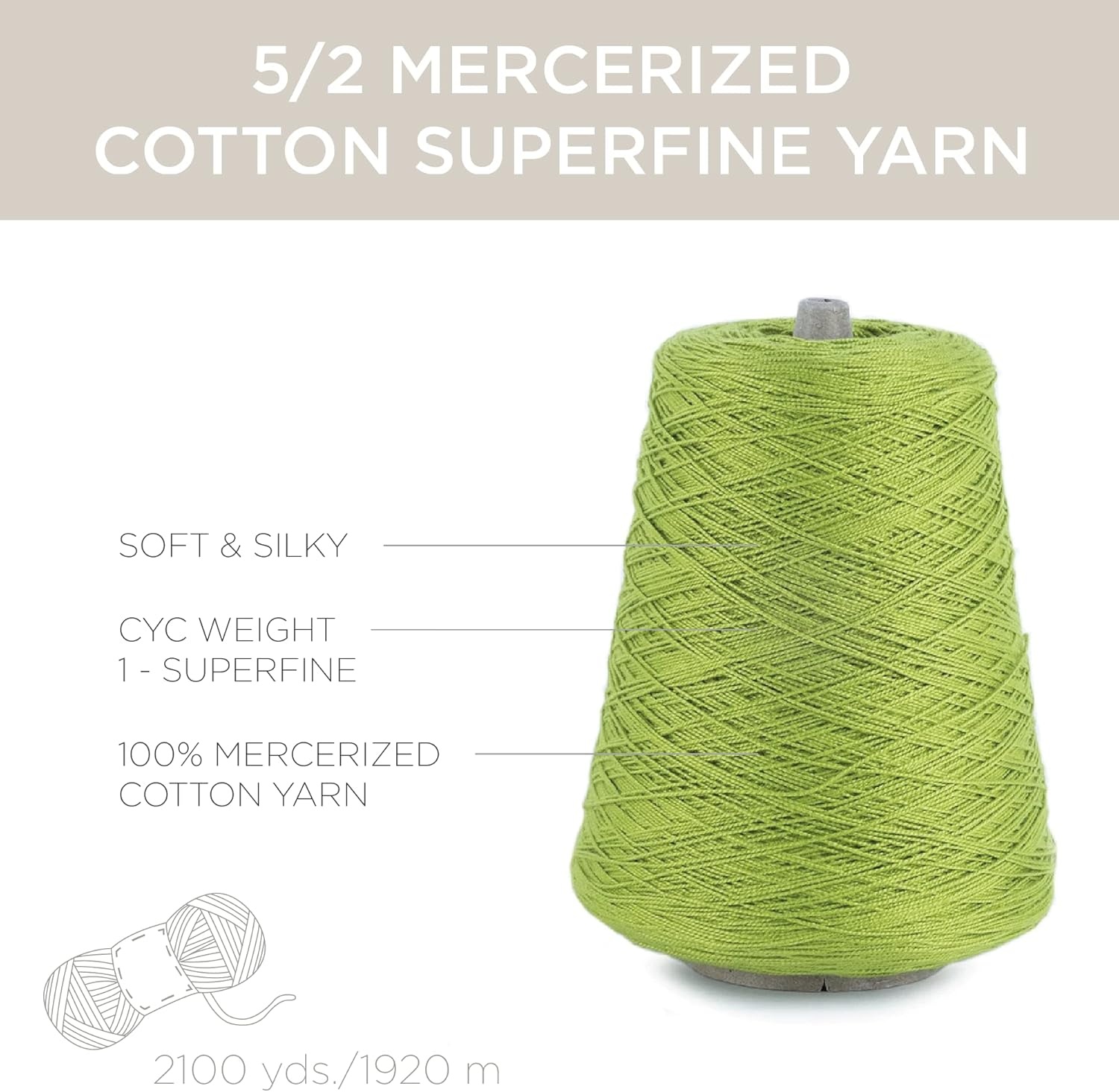 image:imageSilk City Fibers 52 Perle Mercerized Cotton Yarn for Machine Knitting Weaving and Crochet Hemp 1 Cone Designer Yarn for Premium Garments Delicate Shawls and Fingering Weight ProjectsChartreuse