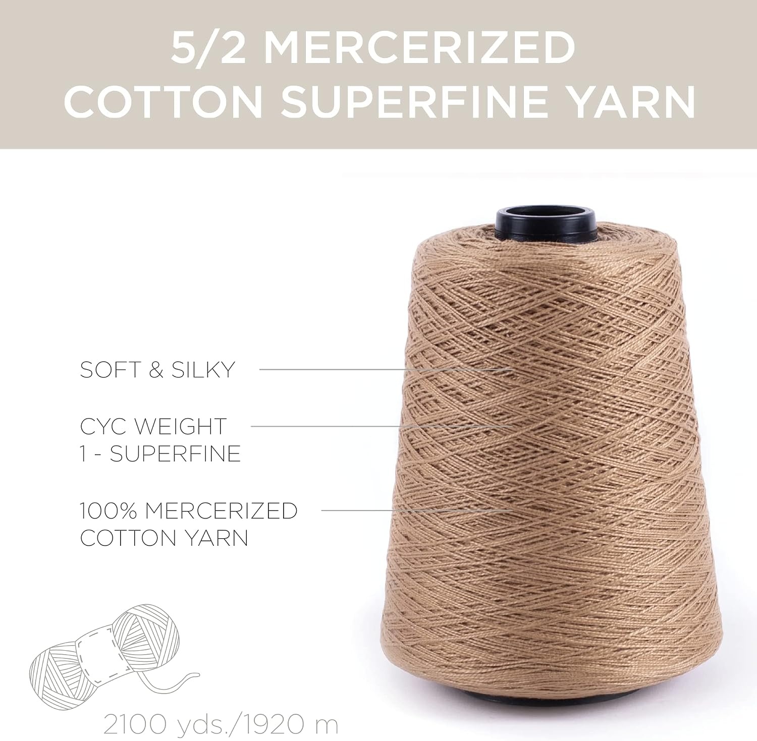 image:imageSilk City Fibers 52 Perle Mercerized Cotton Yarn for Machine Knitting Weaving and Crochet Hemp 1 Cone Designer Yarn for Premium Garments Delicate Shawls and Fingering Weight ProjectsBeechnut