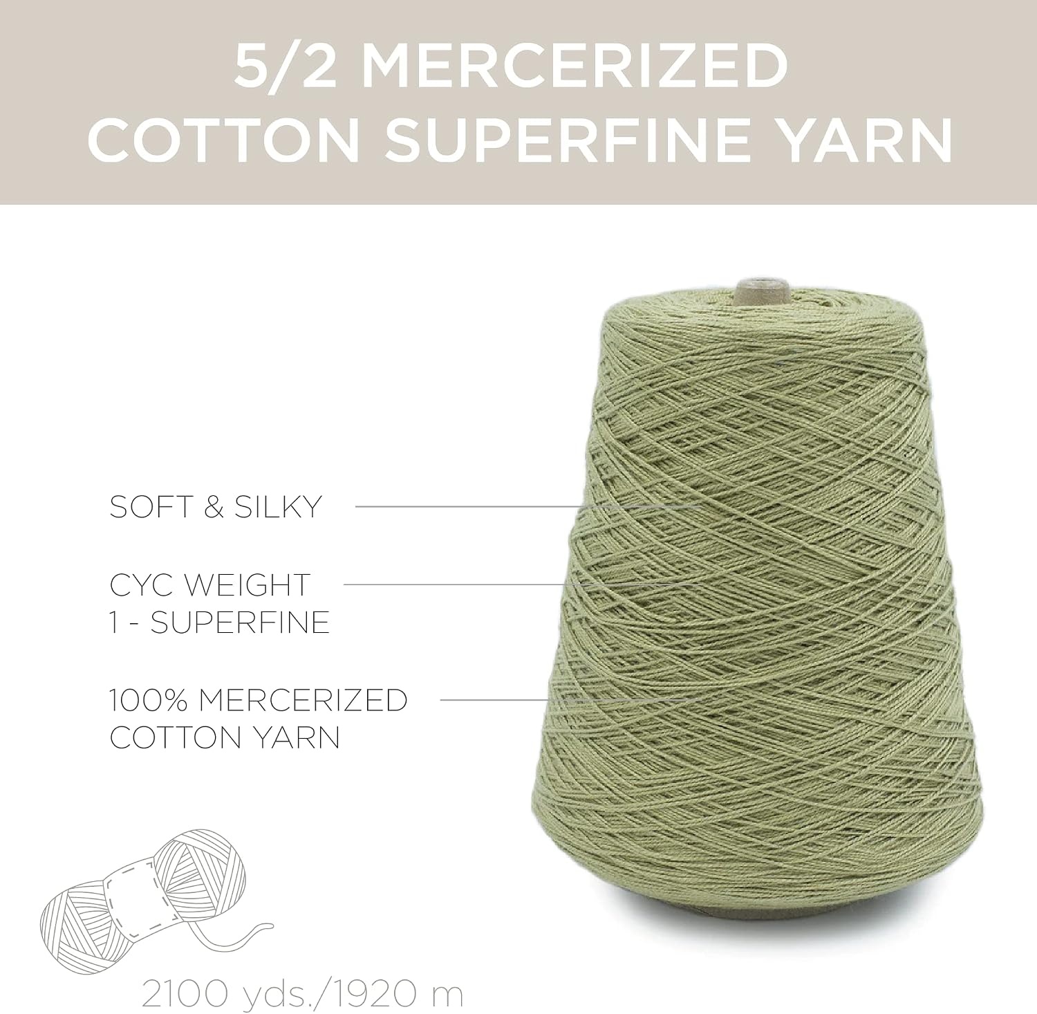 image:imageSilk City Fibers 52 Perle Mercerized Cotton Yarn for Machine Knitting Weaving and Crochet Hemp 1 Cone Designer Yarn for Premium Garments Delicate Shawls and Fingering Weight ProjectsOlive