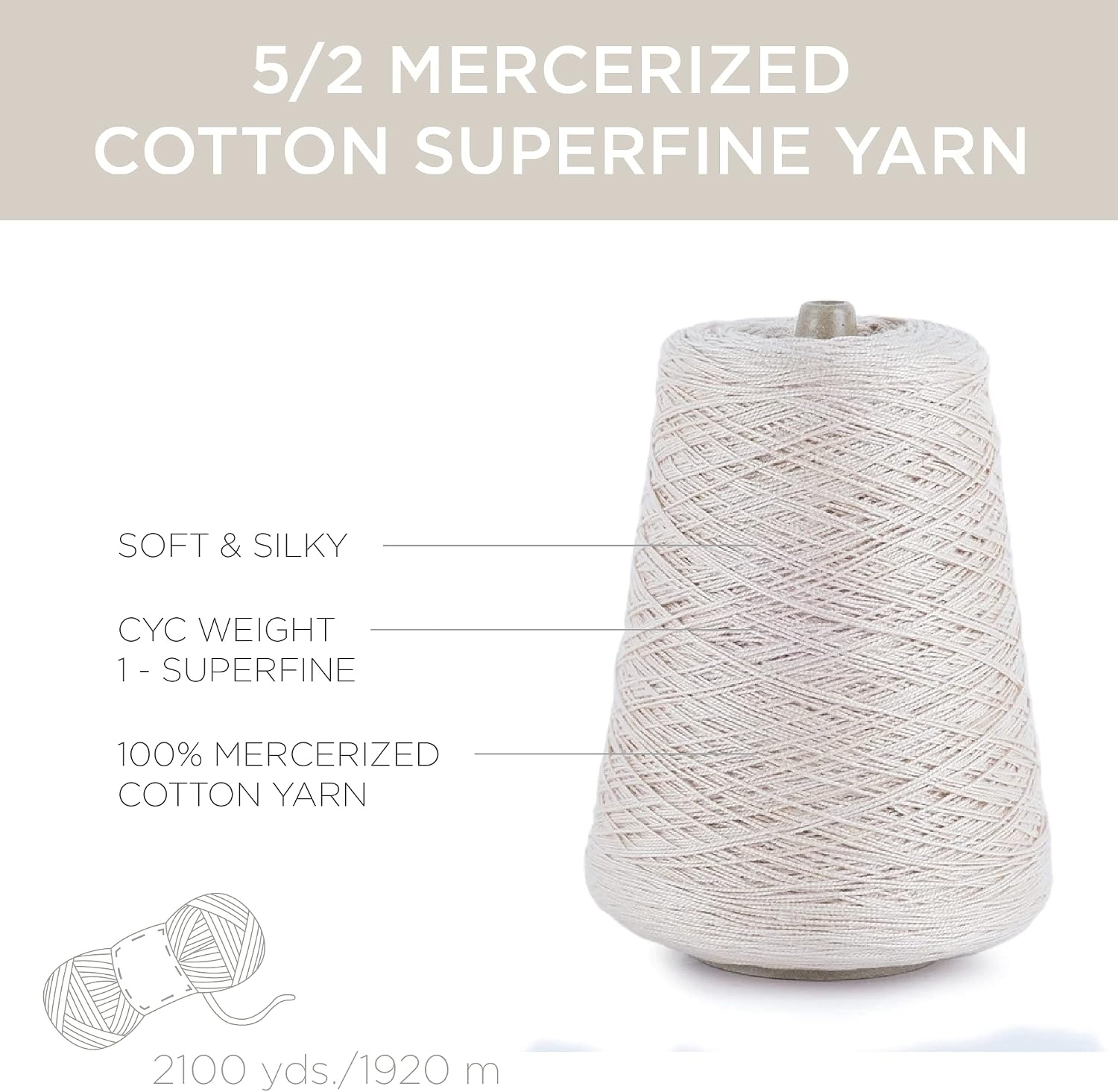 image:imageSilk City Fibers 52 Perle Mercerized Cotton Yarn for Machine Knitting Weaving and Crochet Hemp 1 Cone Designer Yarn for Premium Garments Delicate Shawls and Fingering Weight ProjectsSoft Wheat