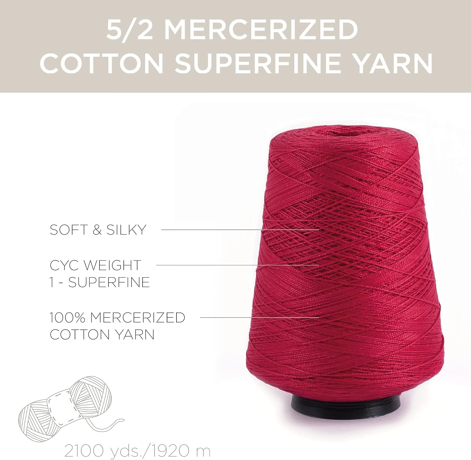 image:imageSilk City Fibers 52 Perle Mercerized Cotton Yarn for Machine Knitting Weaving and Crochet Hemp 1 Cone Designer Yarn for Premium Garments Delicate Shawls and Fingering Weight ProjectsPerfectly Red