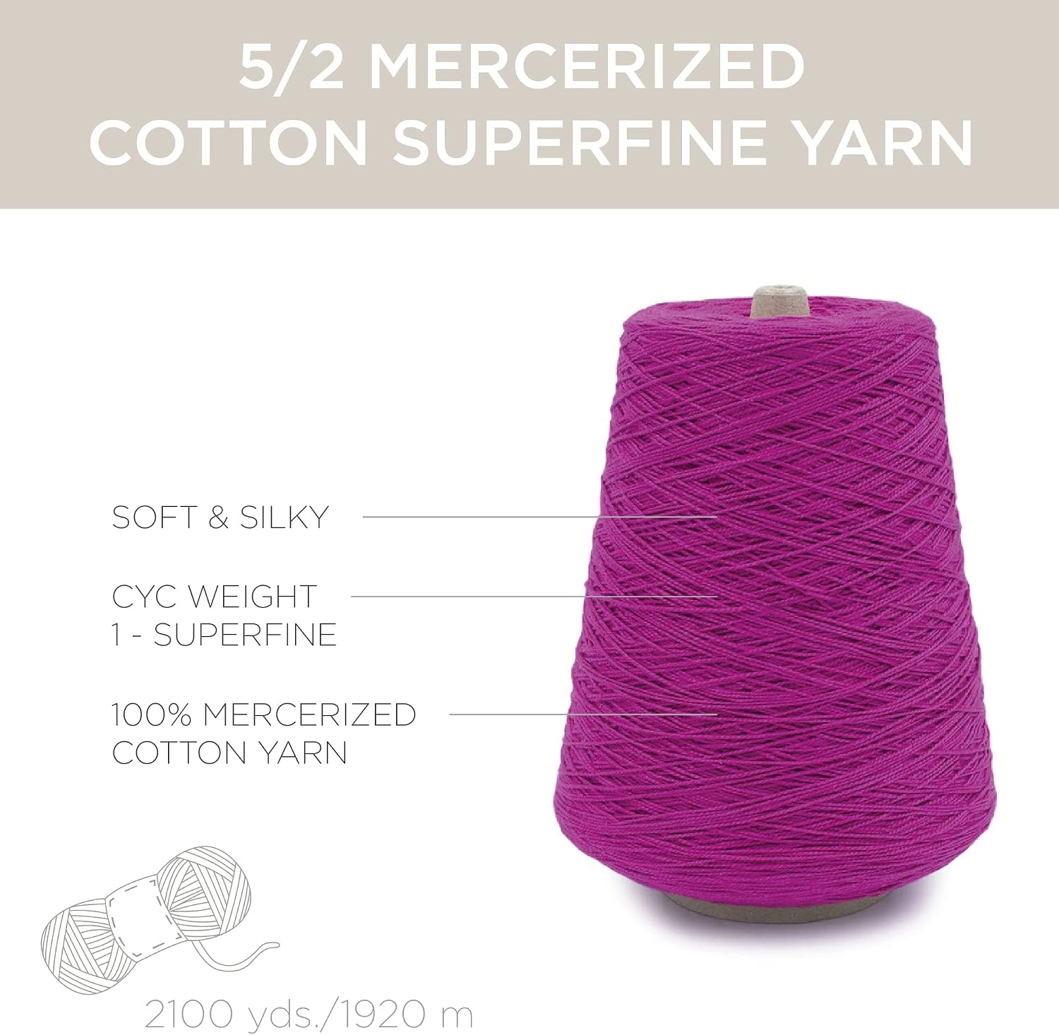 image:imageSilk City Fibers 52 Perle Mercerized Cotton Yarn for Machine Knitting Weaving and Crochet Hemp 1 Cone Designer Yarn for Premium Garments Delicate Shawls and Fingering Weight ProjectsMagenta