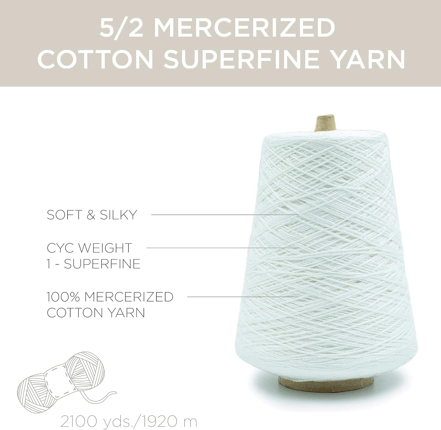 image:imageSilk City Fibers 52 Perle Mercerized Cotton Yarn for Machine Knitting Weaving and Crochet Hemp 1 Cone Designer Yarn for Premium Garments Delicate Shawls and Fingering Weight ProjectsPure White