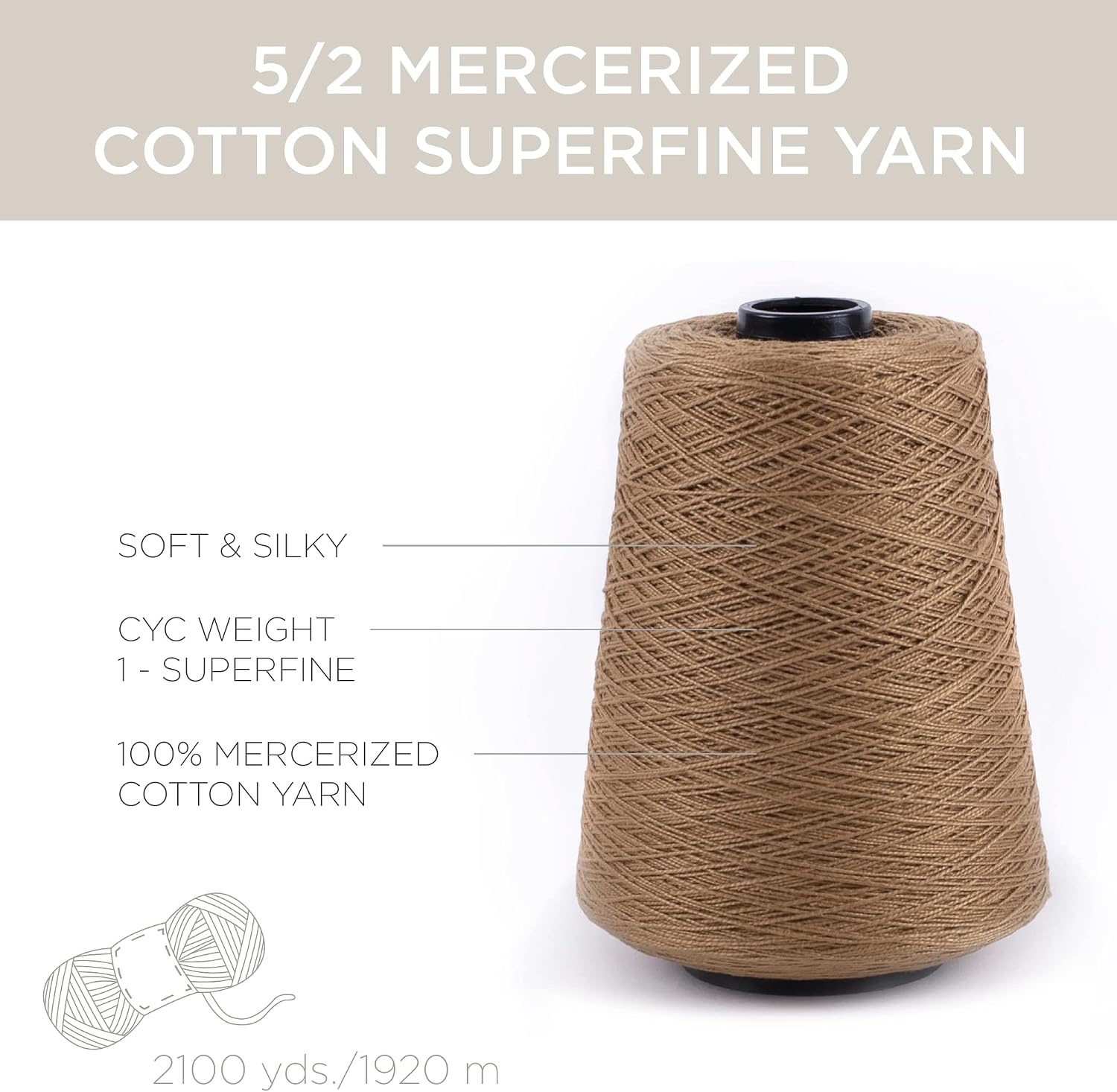 image:imageSilk City Fibers 52 Perle Mercerized Cotton Yarn for Machine Knitting Weaving and Crochet Hemp 1 Cone Designer Yarn for Premium Garments Delicate Shawls and Fingering Weight ProjectsAntelope