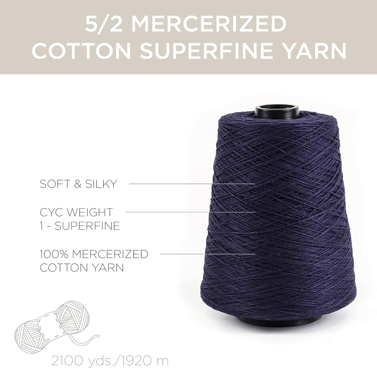 image:imageSilk City Fibers 52 Perle Mercerized Cotton Yarn for Machine Knitting Weaving and Crochet Hemp 1 Cone Designer Yarn for Premium Garments Delicate Shawls and Fingering Weight ProjectsDark Navy