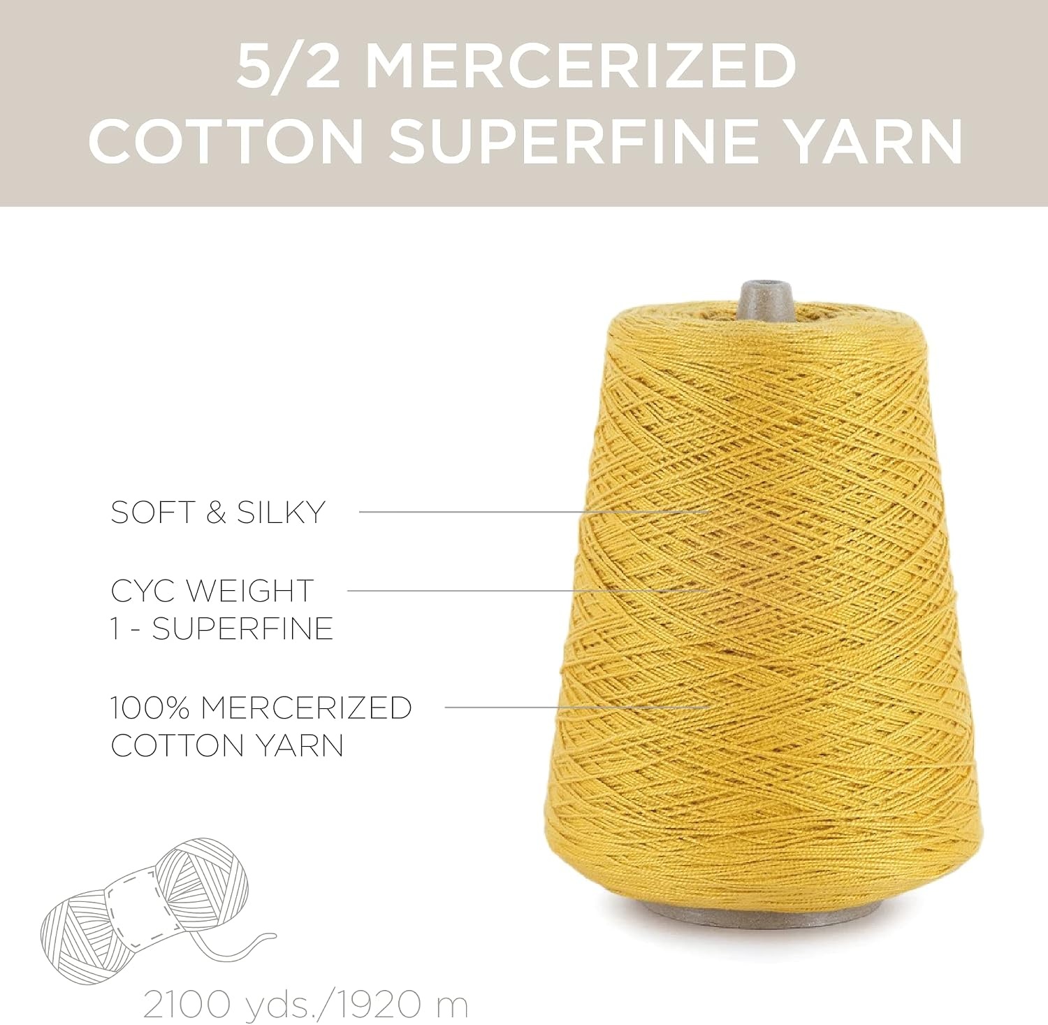 image:imageSilk City Fibers 52 Perle Mercerized Cotton Yarn for Machine Knitting Weaving and Crochet Hemp 1 Cone Designer Yarn for Premium Garments Delicate Shawls and Fingering Weight ProjectsSungold