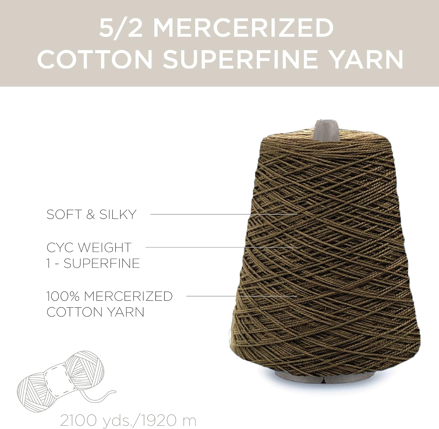 image:imageSilk City Fibers 52 Perle Mercerized Cotton Yarn for Machine Knitting Weaving and Crochet Hemp 1 Cone Designer Yarn for Premium Garments Delicate Shawls and Fingering Weight ProjectsDark Mushroom