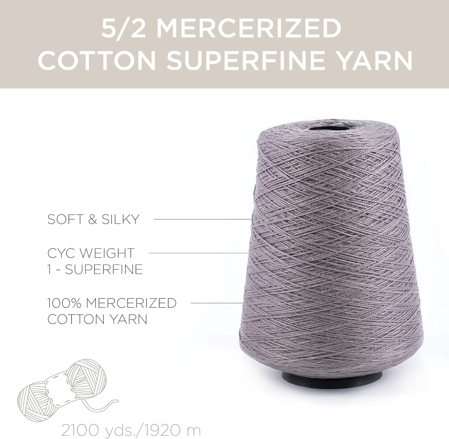 image:imageSilk City Fibers 52 Perle Mercerized Cotton Yarn for Machine Knitting Weaving and Crochet Hemp 1 Cone Designer Yarn for Premium Garments Delicate Shawls and Fingering Weight ProjectsSilver Birch