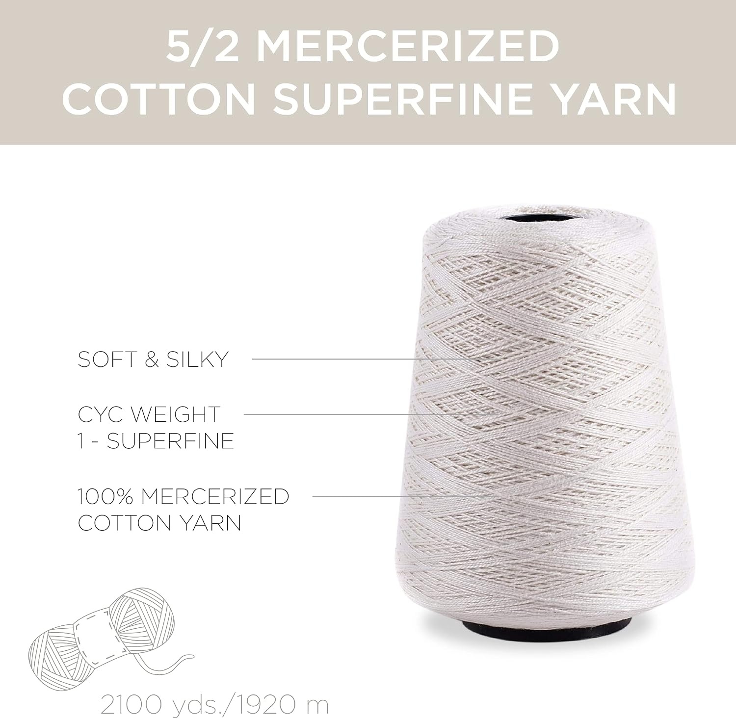 image:imageSilk City Fibers 52 Perle Mercerized Cotton Yarn for Machine Knitting Weaving and Crochet Hemp 1 Cone Designer Yarn for Premium Garments Delicate Shawls and Fingering Weight ProjectsIvory