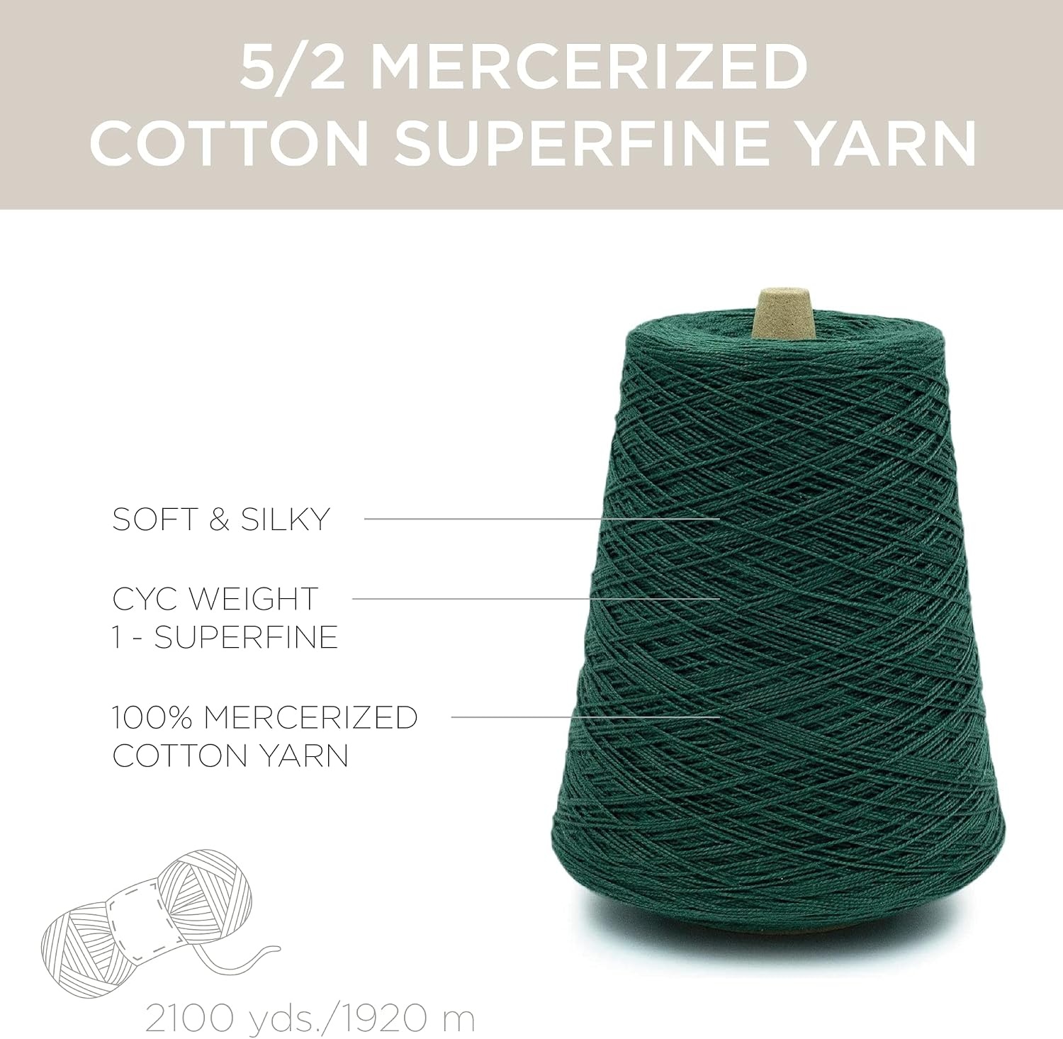 image:imageSilk City Fibers 52 Perle Mercerized Cotton Yarn for Machine Knitting Weaving and Crochet Hemp 1 Cone Designer Yarn for Premium Garments Delicate Shawls and Fingering Weight ProjectsPine