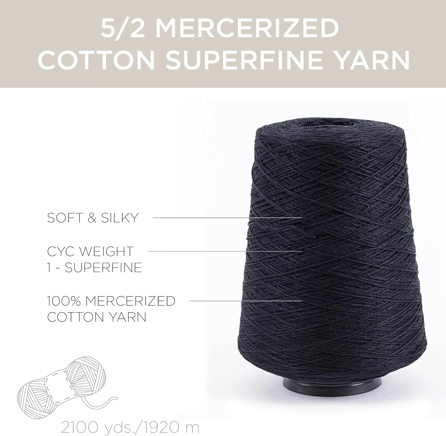 image:imageSilk City Fibers 52 Perle Mercerized Cotton Yarn for Machine Knitting Weaving and Crochet Hemp 1 Cone Designer Yarn for Premium Garments Delicate Shawls and Fingering Weight ProjectsBlack