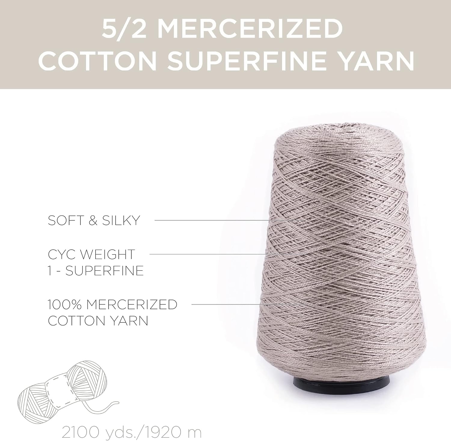 image:imageSilk City Fibers 52 Perle Mercerized Cotton Yarn for Machine Knitting Weaving and Crochet Hemp 1 Cone Designer Yarn for Premium Garments Delicate Shawls and Fingering Weight ProjectsPompeii Dust