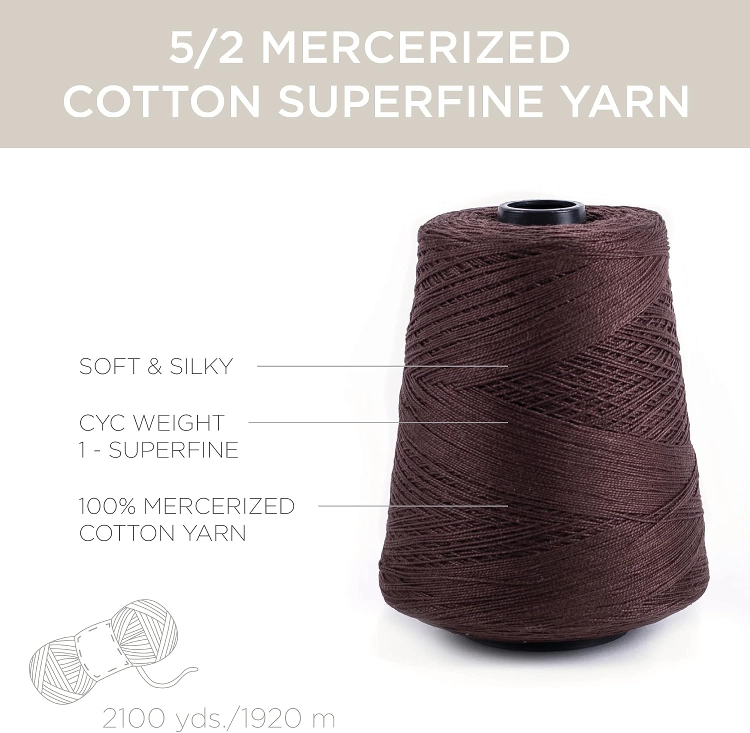 image:imageSilk City Fibers 52 Perle Mercerized Cotton Yarn for Machine Knitting Weaving and Crochet Hemp 1 Cone Designer Yarn for Premium Garments Delicate Shawls and Fingering Weight ProjectsDark Truffles