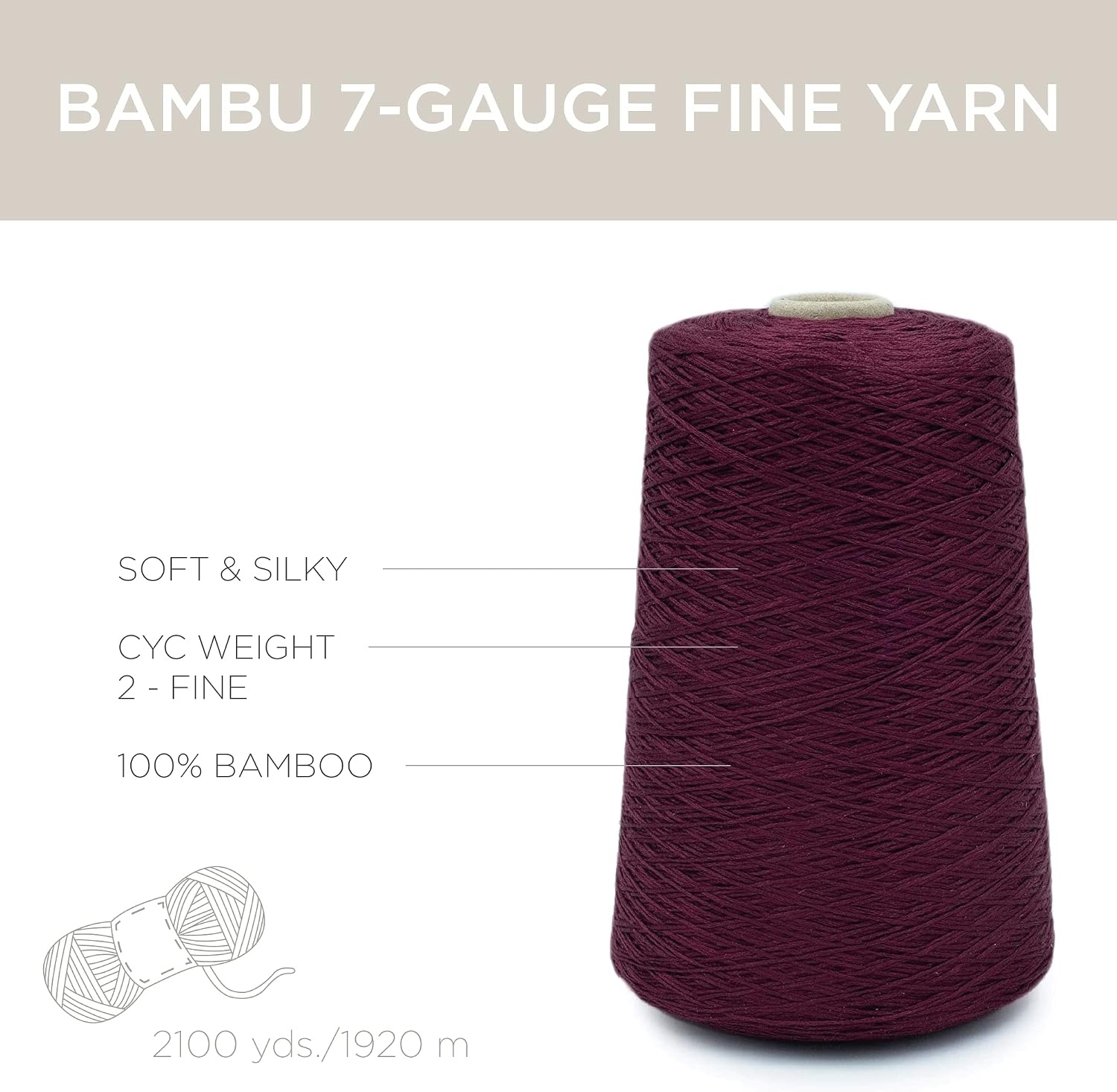 image:imageSilk City Fibers Bambu 7gg 100 Viscose derived from Bamboo Yarn for Machine Knitting Weaving and Crochet Red Passion 1 Cone Designer Yarn for Garments Soft Shawls and Fingering Weight ProjectsWine