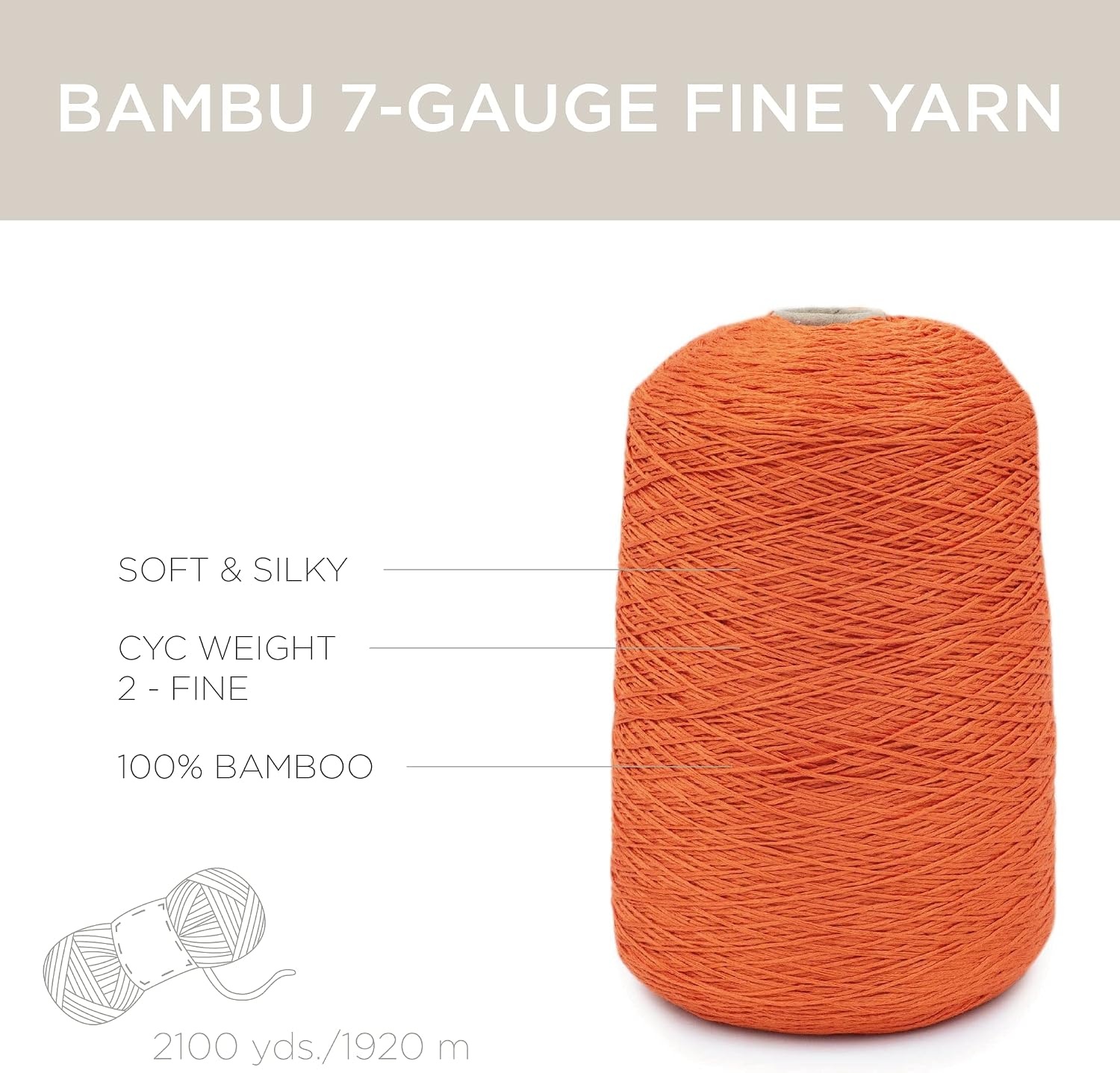 image:imageSilk City Fibers Bambu 7gg 100 Viscose derived from Bamboo Yarn for Machine Knitting Weaving and Crochet Red Passion 1 Cone Designer Yarn for Garments Soft Shawls and Fingering Weight ProjectsPumpkin