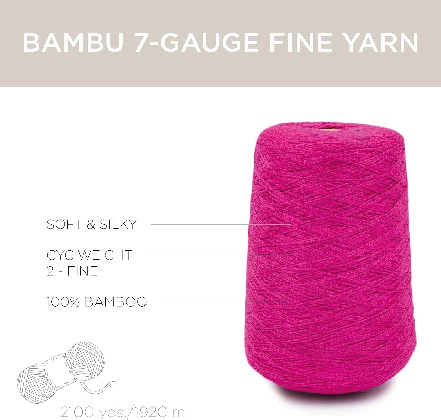 image:imageSilk City Fibers Bambu 7gg 100 Viscose derived from Bamboo Yarn for Machine Knitting Weaving and Crochet Red Passion 1 Cone Designer Yarn for Garments Soft Shawls and Fingering Weight ProjectsMagenta
