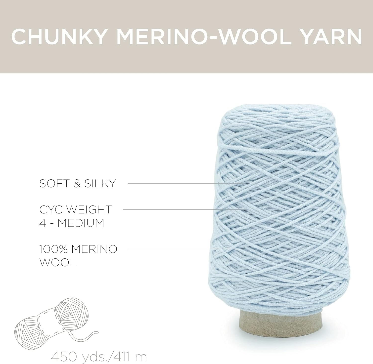 image:imageSilk City Fibers Chunky Merino Wool Yarn for Machine Knitting Weaving and Crochet Nero 1 Cone Classic Designer Yarn for Premium Garments Soft Scarves and Bulky BlanketsPowder Blue