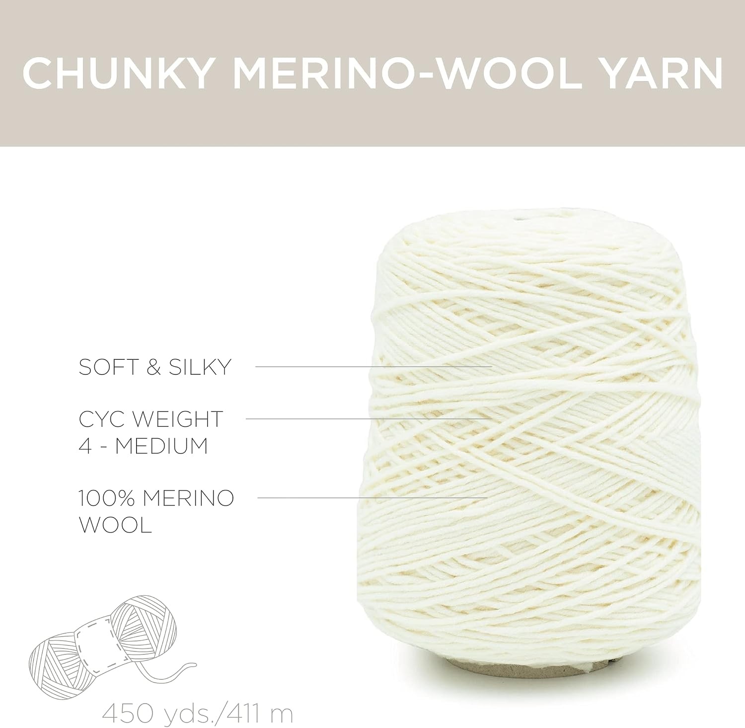 image:imageSilk City Fibers Chunky Merino Wool Yarn for Machine Knitting Weaving and Crochet Nero 1 Cone Classic Designer Yarn for Premium Garments Soft Scarves and Bulky BlanketsRice