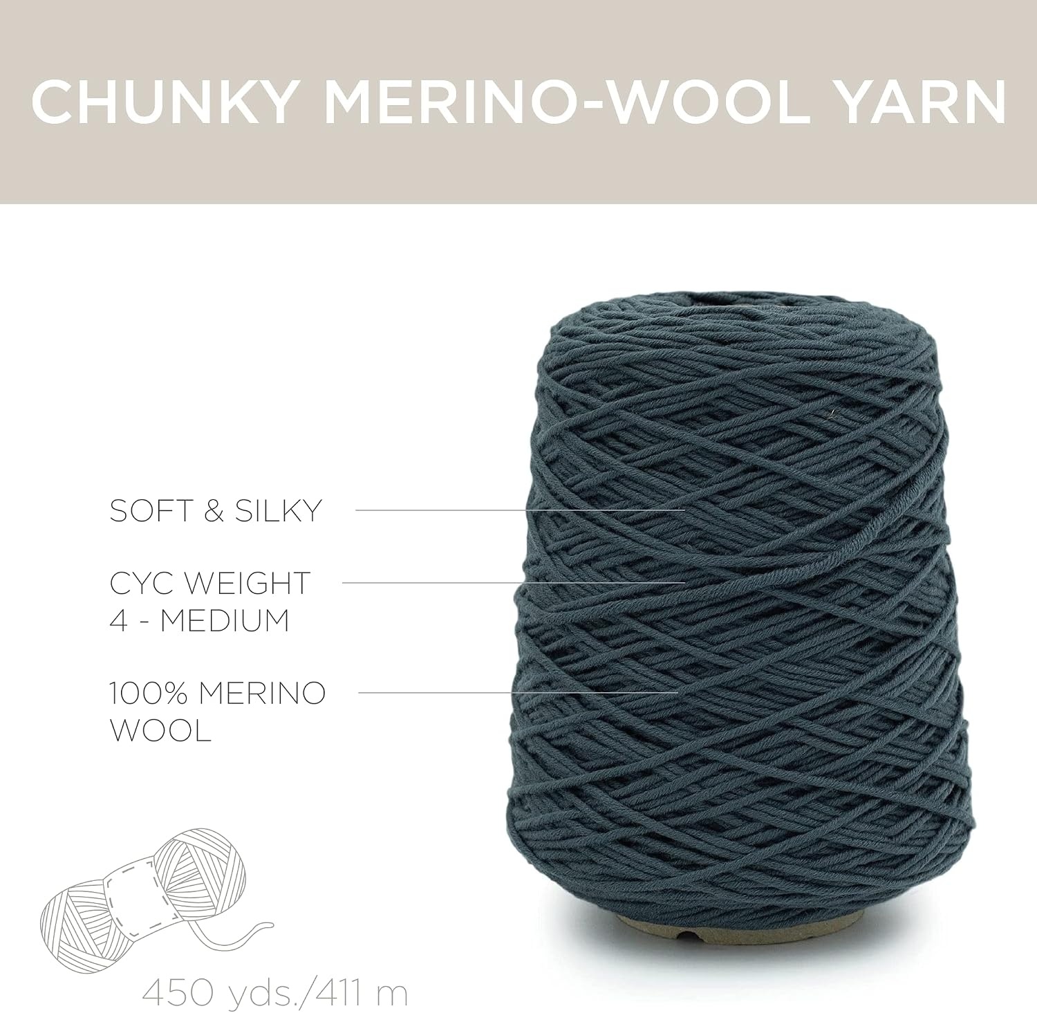 image:imageSilk City Fibers Chunky Merino Wool Yarn for Machine Knitting Weaving and Crochet Nero 1 Cone Classic Designer Yarn for Premium Garments Soft Scarves and Bulky BlanketsTsunami