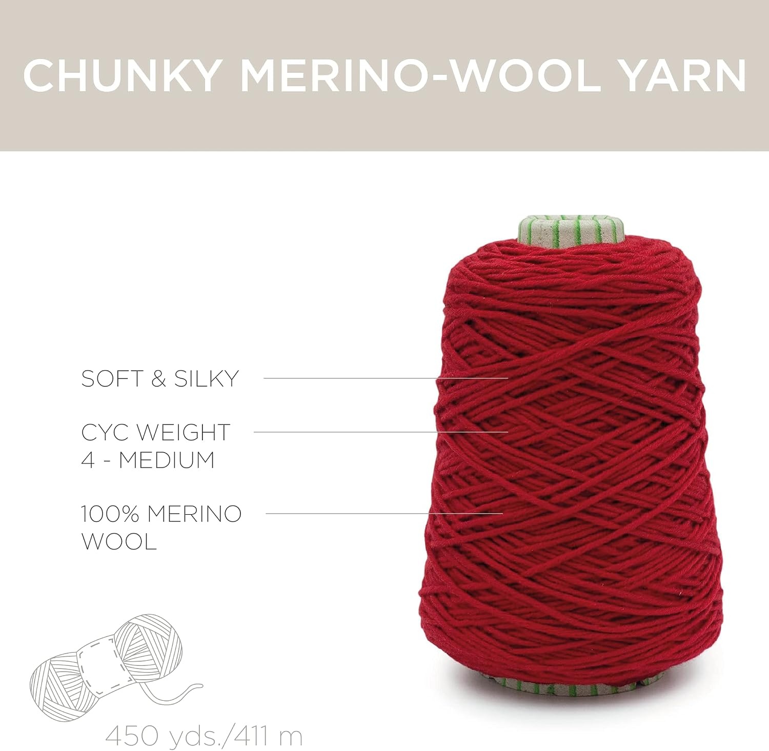 image:imageSilk City Fibers Chunky Merino Wool Yarn for Machine Knitting Weaving and Crochet Nero 1 Cone Classic Designer Yarn for Premium Garments Soft Scarves and Bulky BlanketsBrick