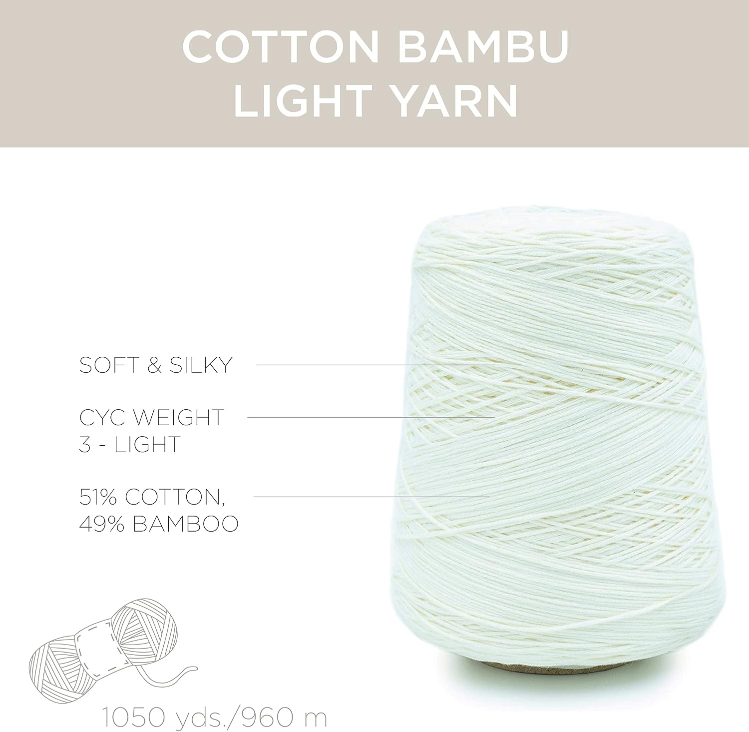 image:imageSilk City Fibers Cotton Bambu Blended Yarn for Machine Knitting Weaving and Crochet Honey 1 Cone Designer Yarn for Premium Garments Soft Shawls and DK Weight ProjectsNaturale