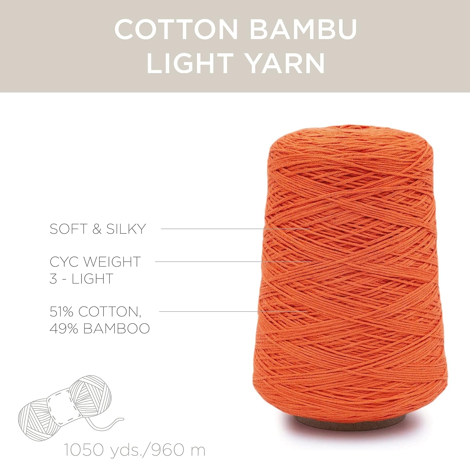 image:imageSilk City Fibers Cotton Bambu Blended Yarn for Machine Knitting Weaving and Crochet Honey 1 Cone Designer Yarn for Premium Garments Soft Shawls and DK Weight ProjectsOrangeade