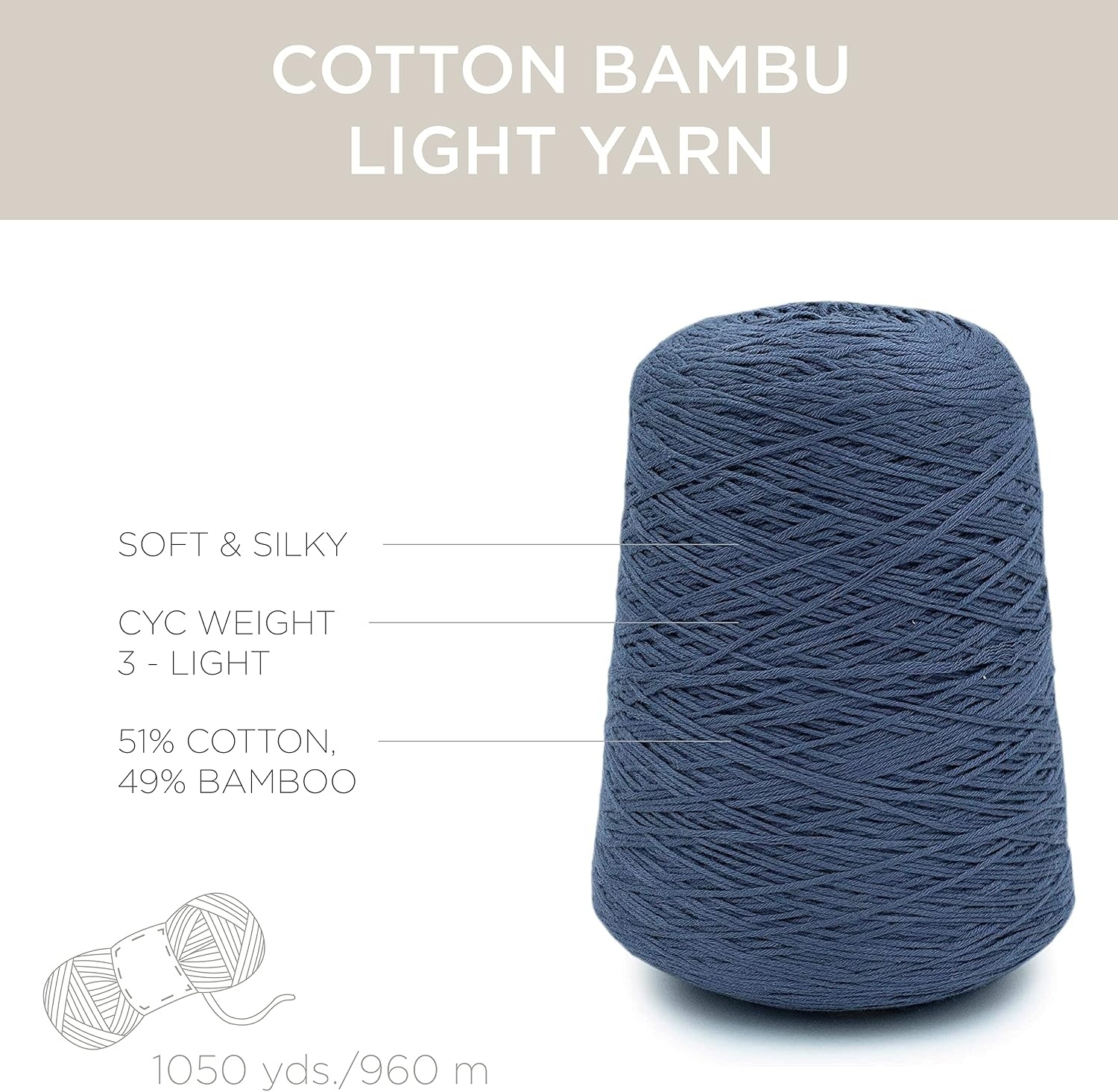 image:imageSilk City Fibers Cotton Bambu Blended Yarn for Machine Knitting Weaving and Crochet Honey 1 Cone Designer Yarn for Premium Garments Soft Shawls and DK Weight ProjectsCharcoal