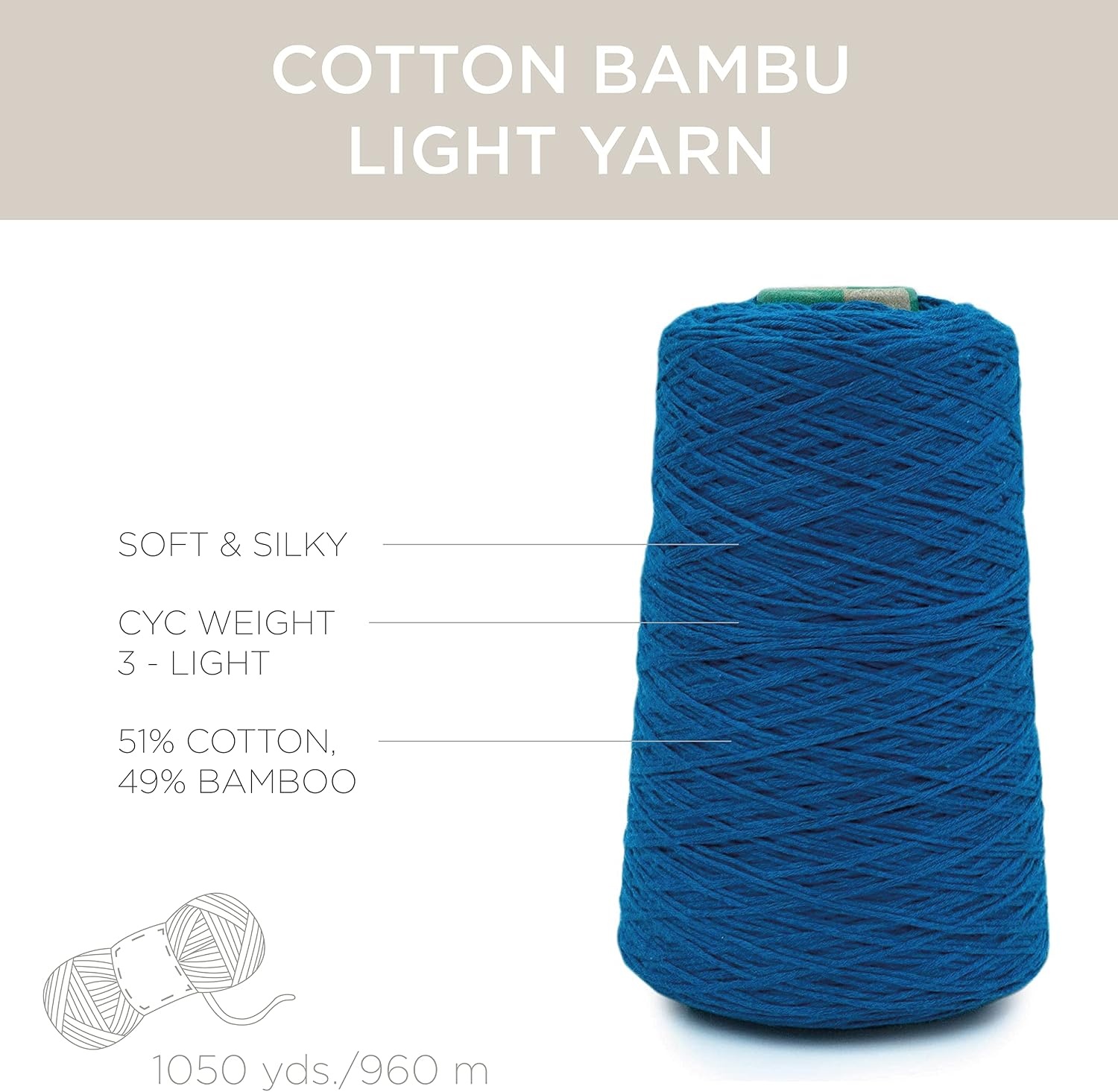 image:imageSilk City Fibers Cotton Bambu Blended Yarn for Machine Knitting Weaving and Crochet Honey 1 Cone Designer Yarn for Premium Garments Soft Shawls and DK Weight ProjectsBlue Steel
