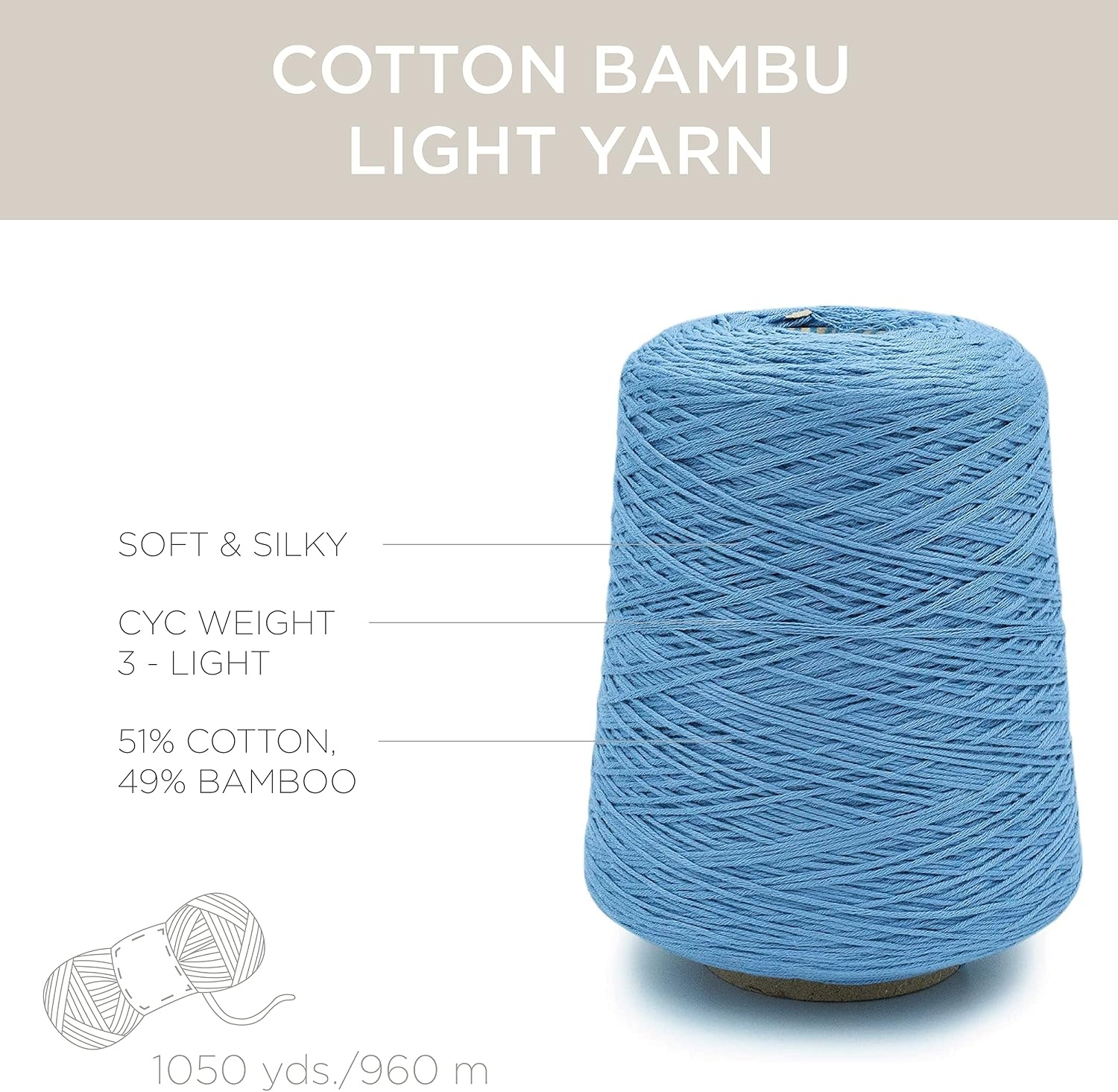 image:imageSilk City Fibers Cotton Bambu Blended Yarn for Machine Knitting Weaving and Crochet Smokey Blue 1 Cone Designer Yarn for Premium Garments Soft Shawls and DK Weight Projects
