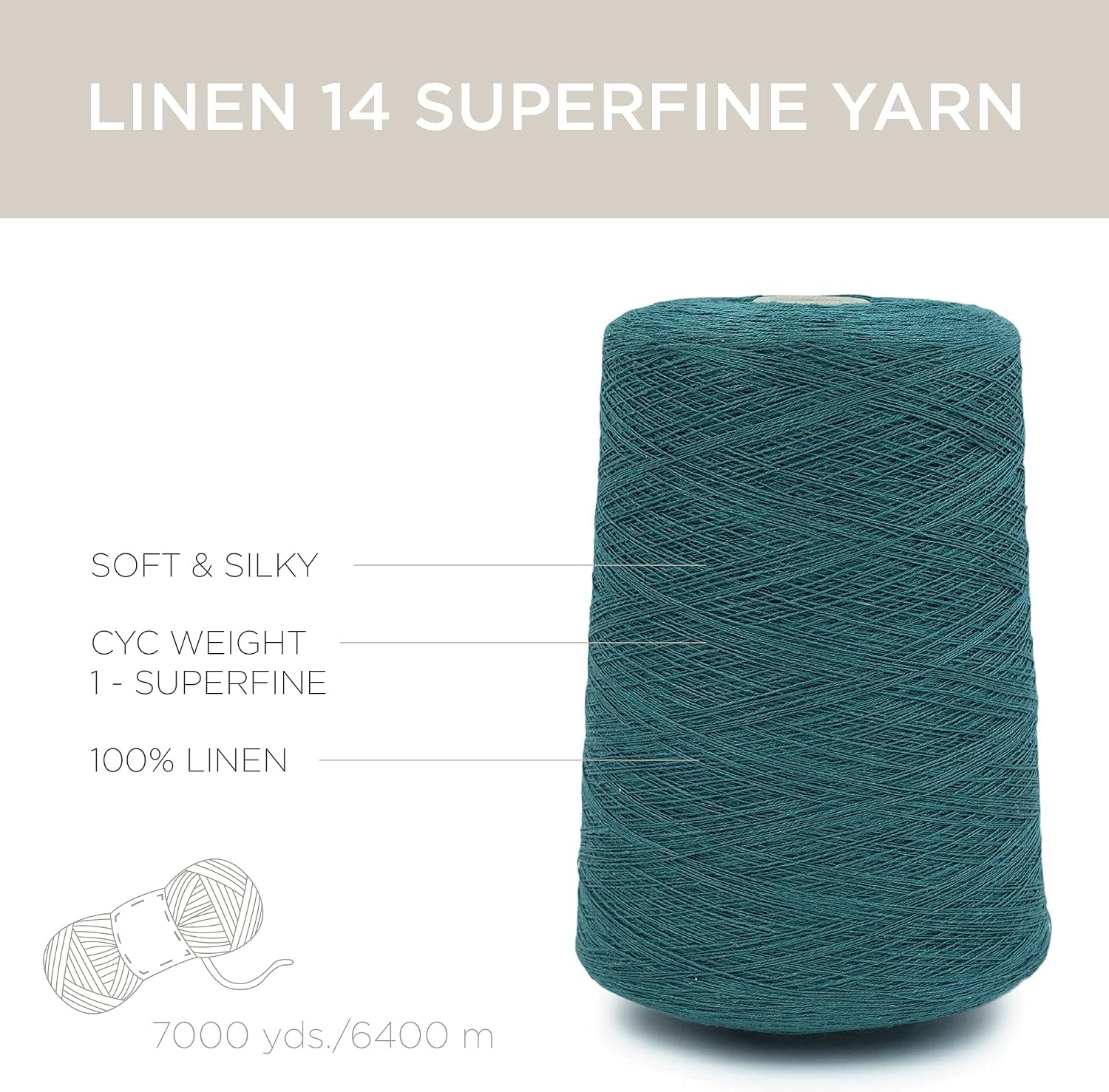 image:imageSilk City Fibers Linen 14 100 Fine Linen Yarn for Machine Knitting Weaving and Crochet Teal 1 Cone Designer Yarn for Premium Garments Soft Shawls and Lace Weight ProjectsTeal