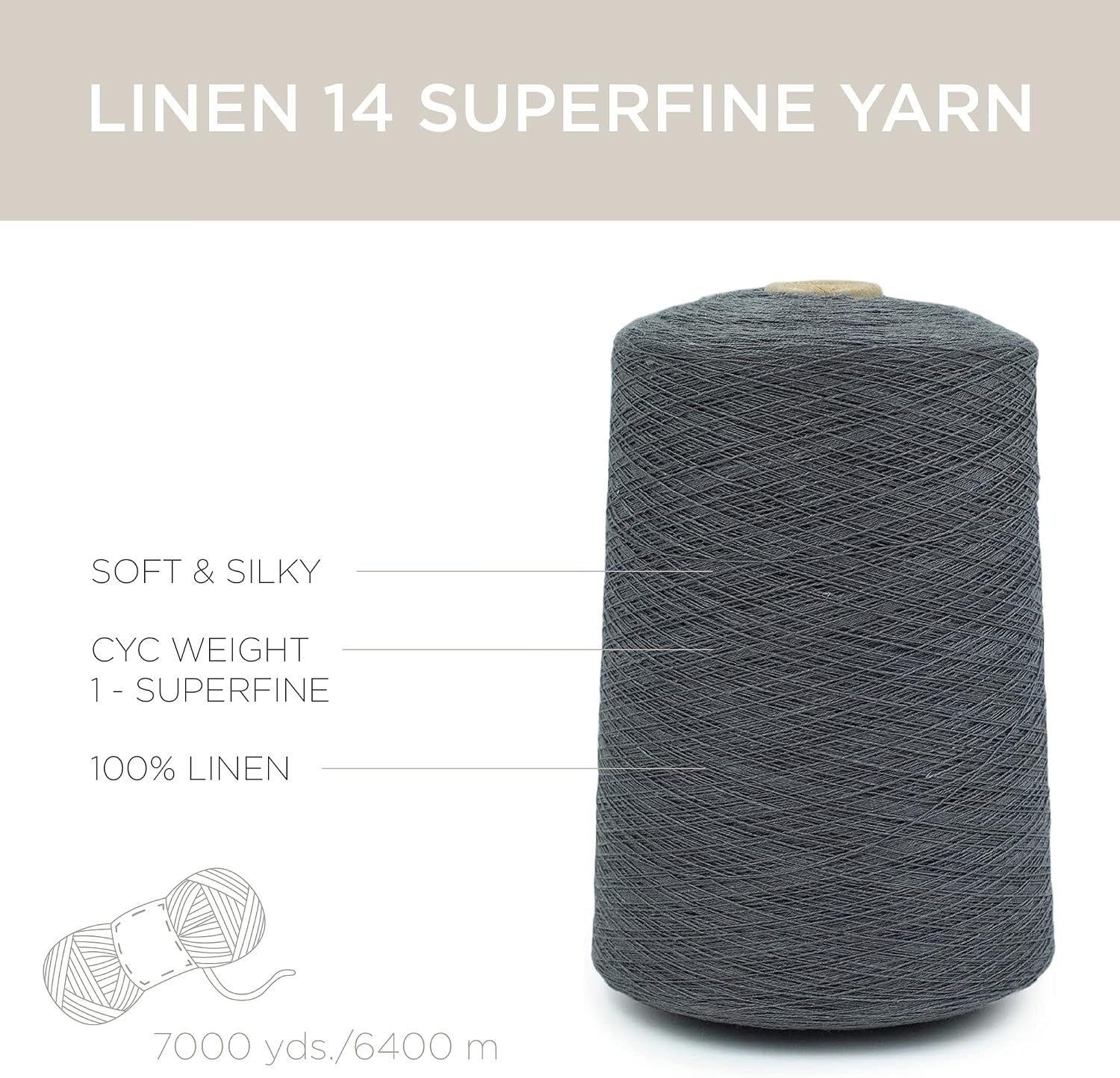 image:imageSilk City Fibers Linen 14 100 Fine Linen Yarn for Machine Knitting Weaving and Crochet Teal 1 Cone Designer Yarn for Premium Garments Soft Shawls and Lace Weight ProjectsCharcoal