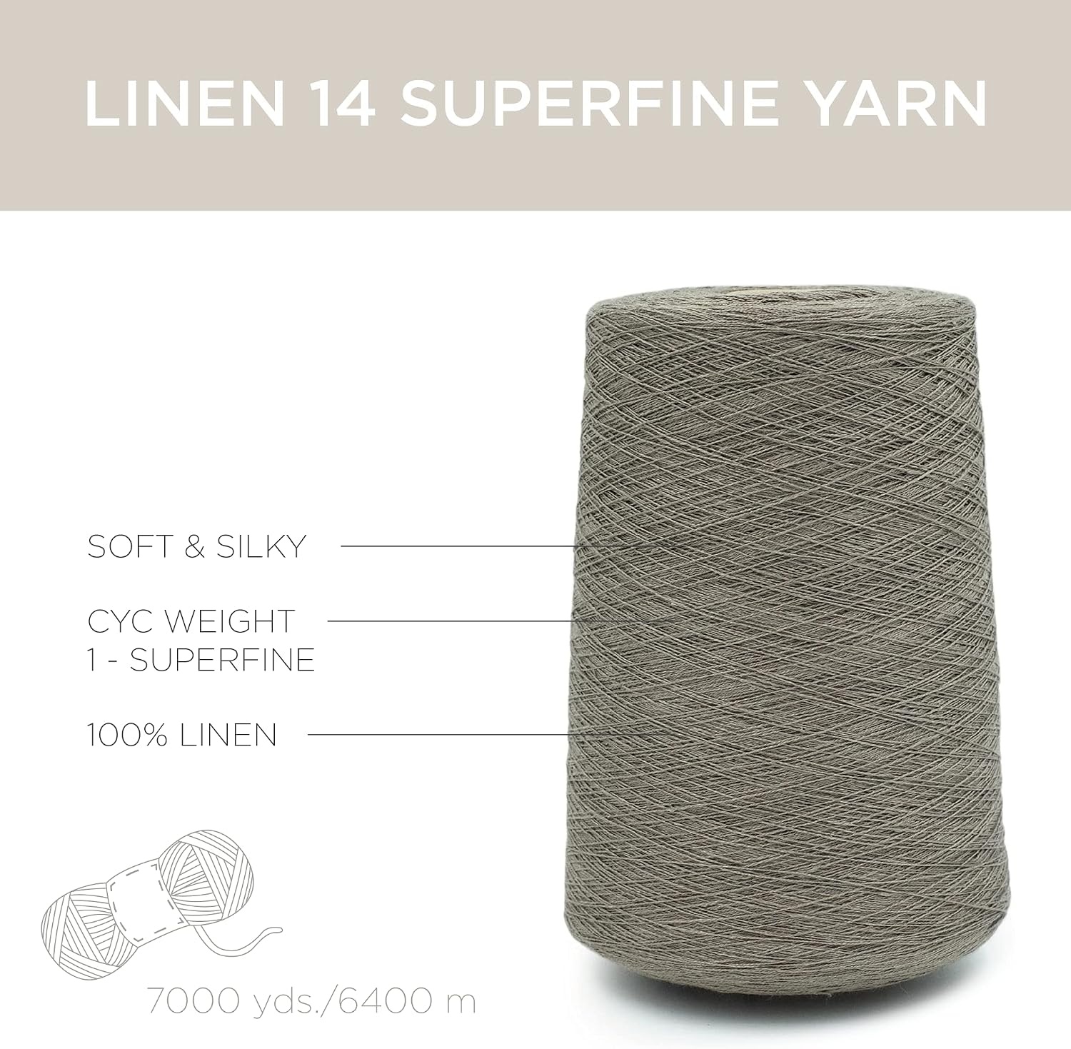 image:imageSilk City Fibers Linen 14 100 Fine Linen Yarn for Machine Knitting Weaving and Crochet Teal 1 Cone Designer Yarn for Premium Garments Soft Shawls and Lace Weight ProjectsMushroom