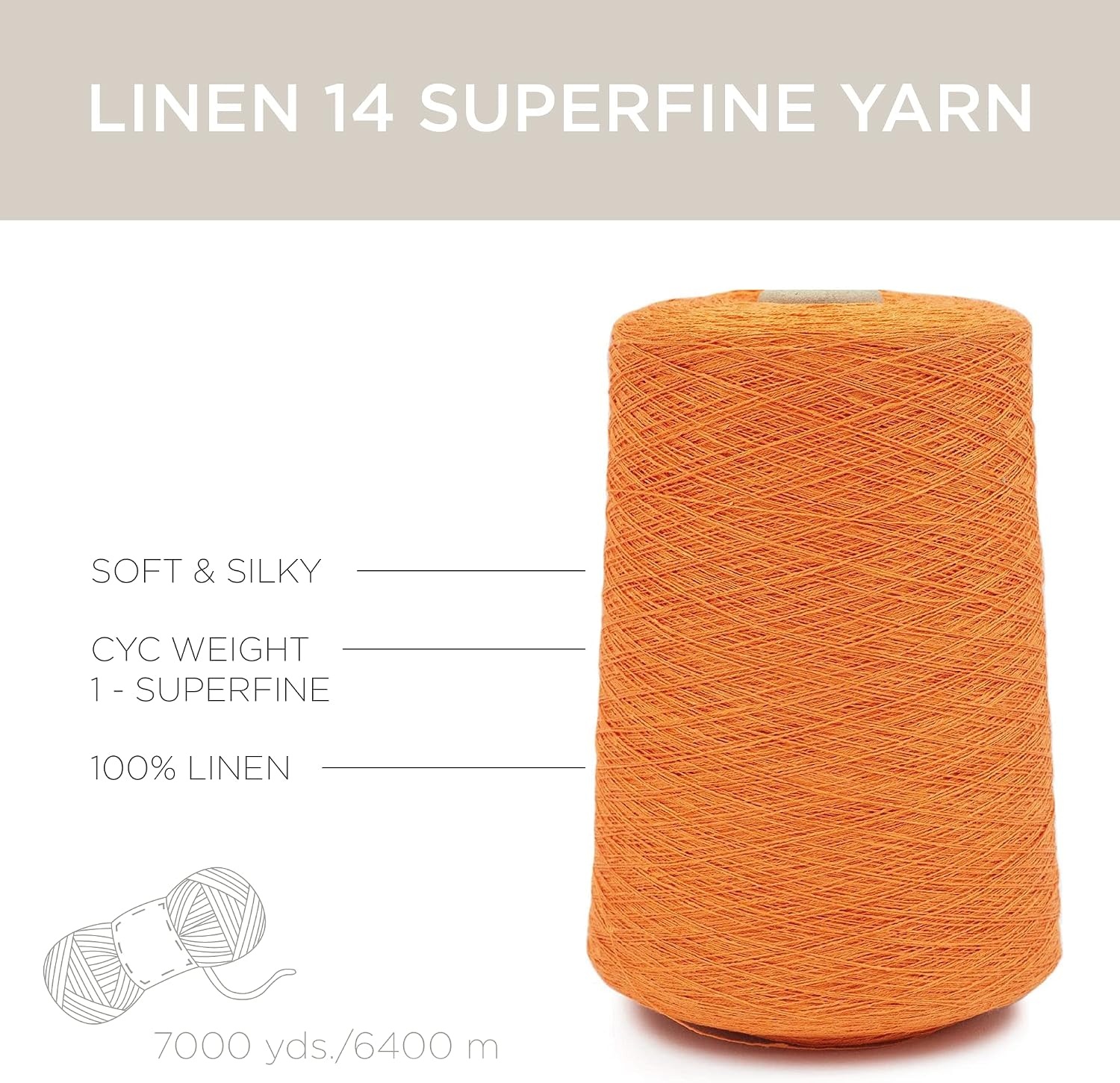 image:imageSilk City Fibers Linen 14 100 Fine Linen Yarn for Machine Knitting Weaving and Crochet Teal 1 Cone Designer Yarn for Premium Garments Soft Shawls and Lace Weight ProjectsTangerine