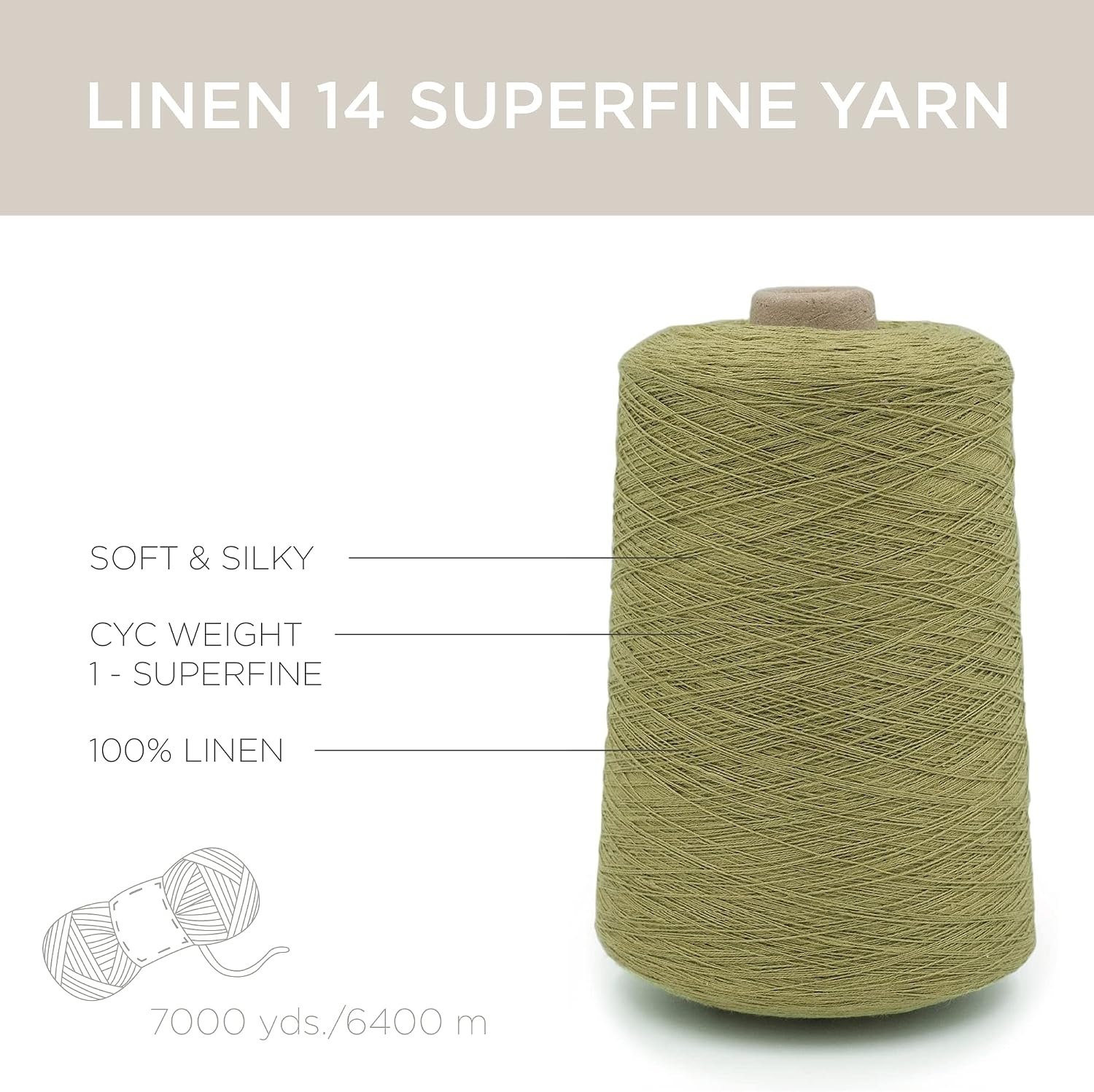 image:imageSilk City Fibers Linen 14 100 Fine Linen Yarn for Machine Knitting Weaving and Crochet Teal 1 Cone Designer Yarn for Premium Garments Soft Shawls and Lace Weight ProjectsOlive