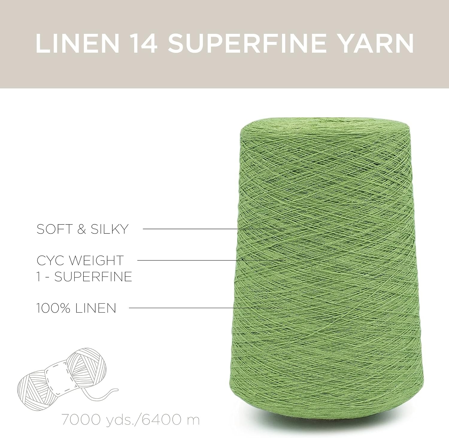 image:imageSilk City Fibers Linen 14 100 Fine Linen Yarn for Machine Knitting Weaving and Crochet Teal 1 Cone Designer Yarn for Premium Garments Soft Shawls and Lace Weight ProjectsAvocado