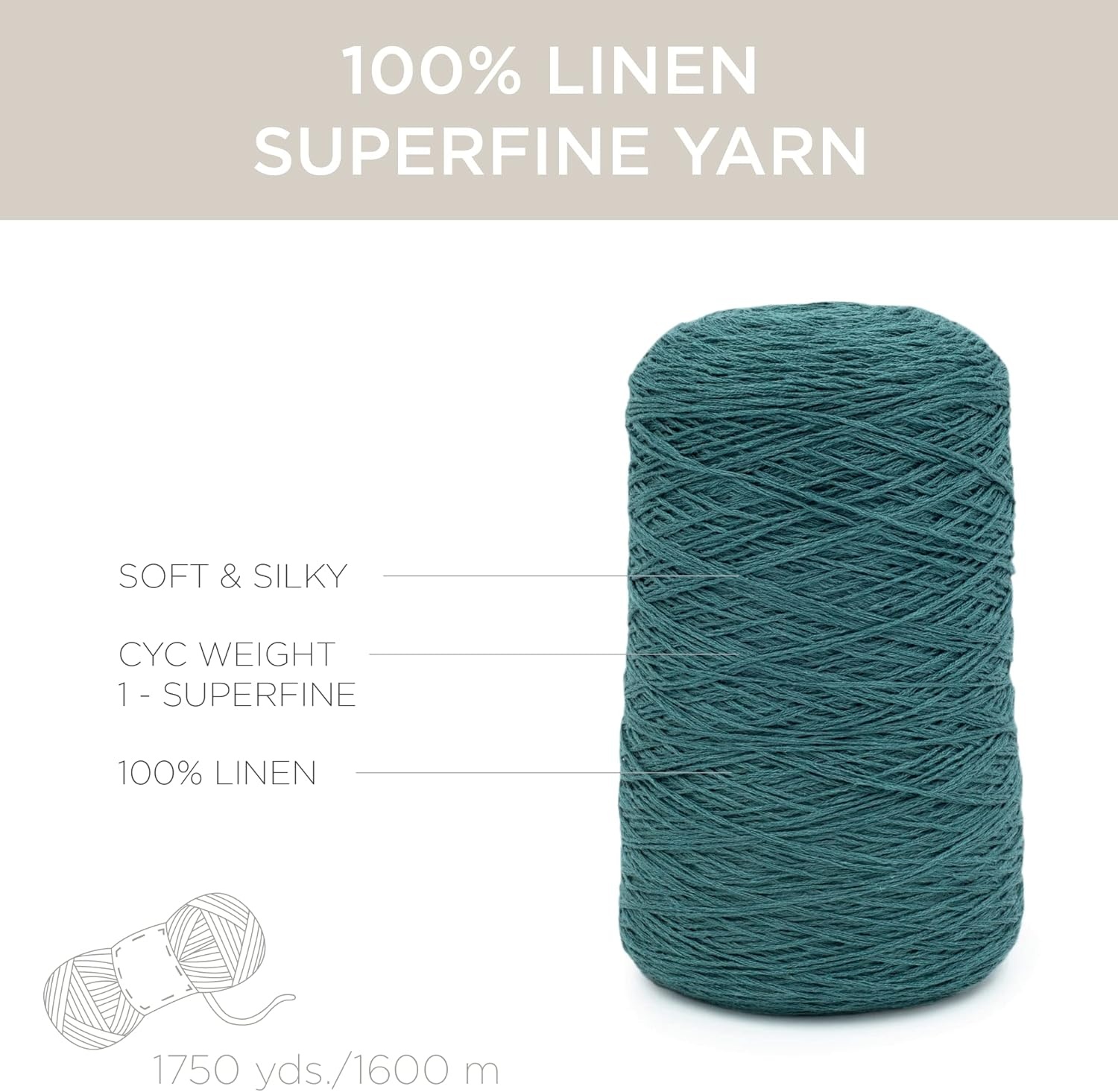 image:imageSilk City Fibers Linen 7 100 Fine Linen Yarn for Machine Knitting Weaving and Crochet Powder Blue 1 Cone Designer Yarn for Premium Garments Soft Shawls and Sport Weight ProjectsTeal
