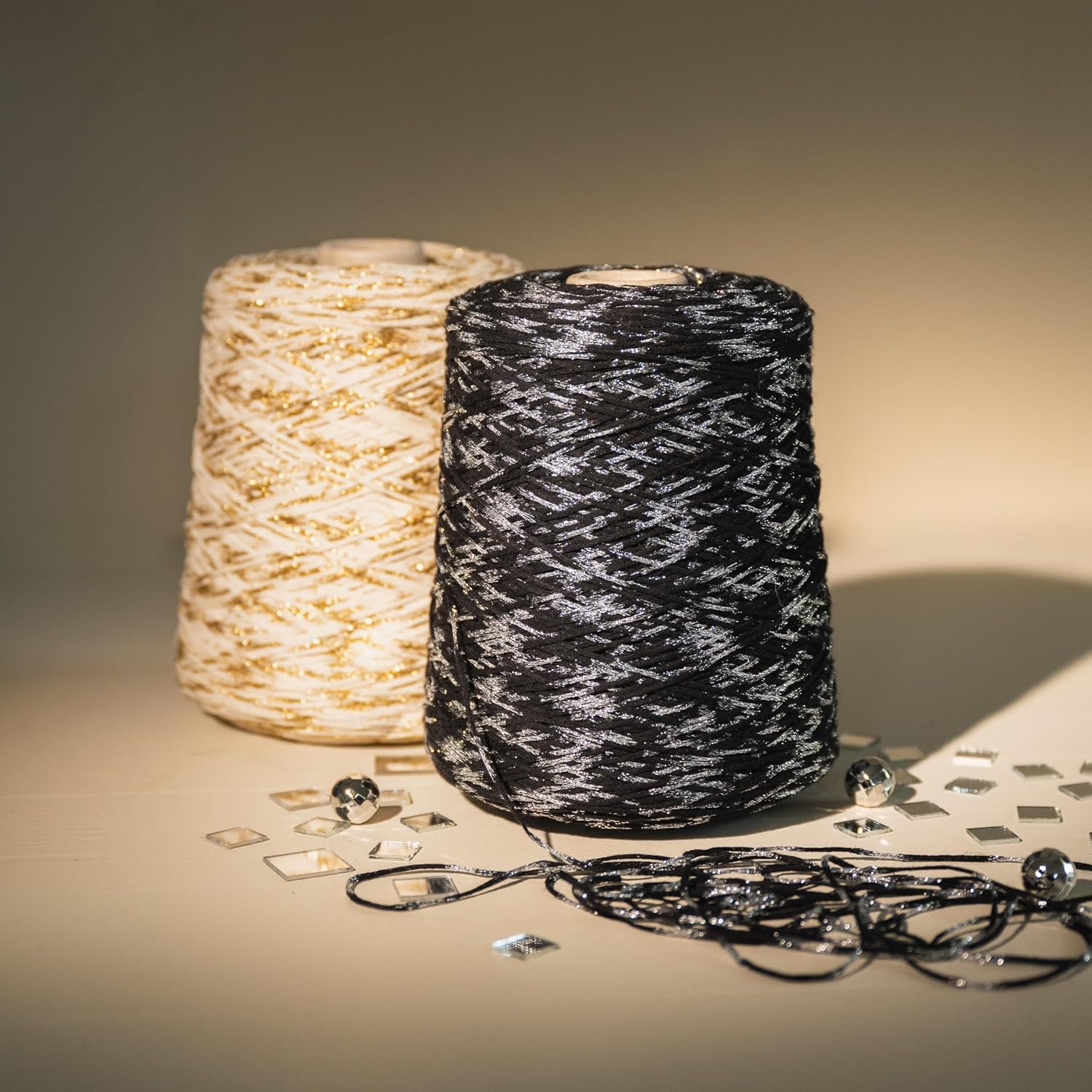 image:imageSilk City Fibers Spotlight Cotton Blend Yarn for Machine Knitting Weaving and Crochet Glacier 1 Cone Designer Tape Yarn for Premium Garments Metallic Accessories and Sport Weight ProjectsGlacier