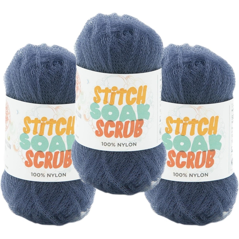 image:image3 Pack Lion Brand Yarn Stitch Soak Scrub Nylon Yarn for Crafts GraphiteBlue Indigo