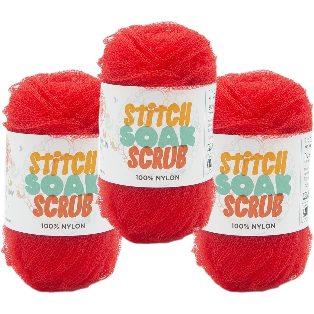 image:image3 Pack Lion Brand Yarn Stitch Soak Scrub Nylon Yarn for Crafts GraphitePoppy Red