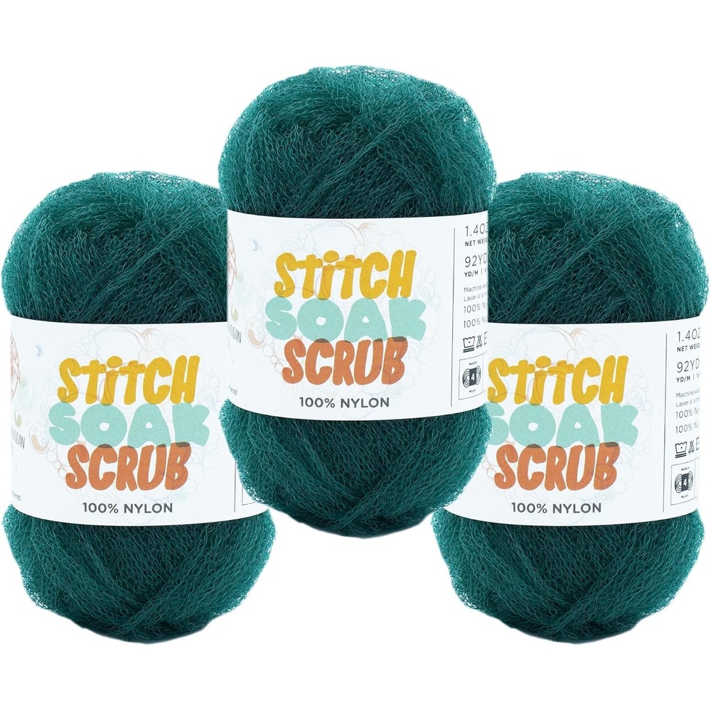 image:image3 Pack Lion Brand Yarn Stitch Soak Scrub Nylon Yarn for Crafts GraphiteQUETZAL GREEN