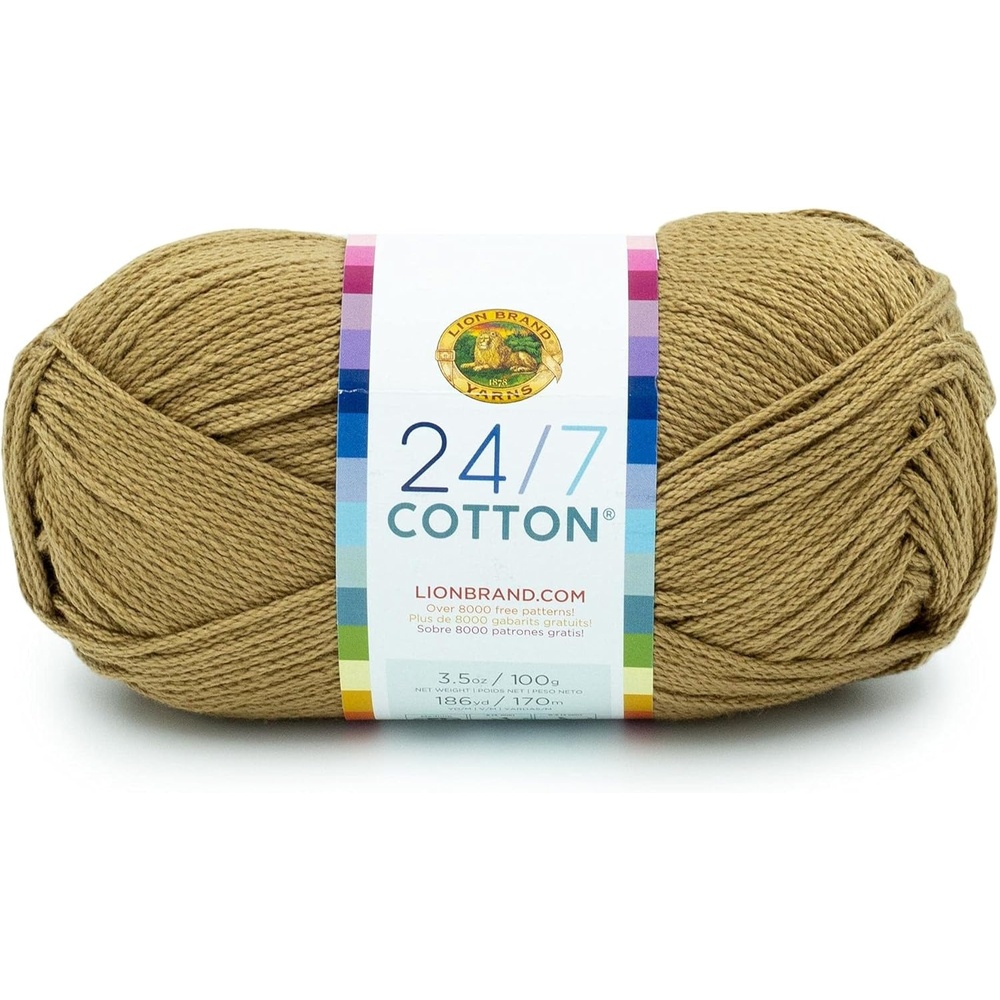 image:imageLion Brand 247 Cotton Yarn Yarn for Knitting Crocheting and Crafts Amber 3 Pack Light Worsted 100 Mercerized Cotton Yarn for Crochet Knitting Craft 185 Yards of Natural Fiber for Tees Bags DishclothsHay Bale